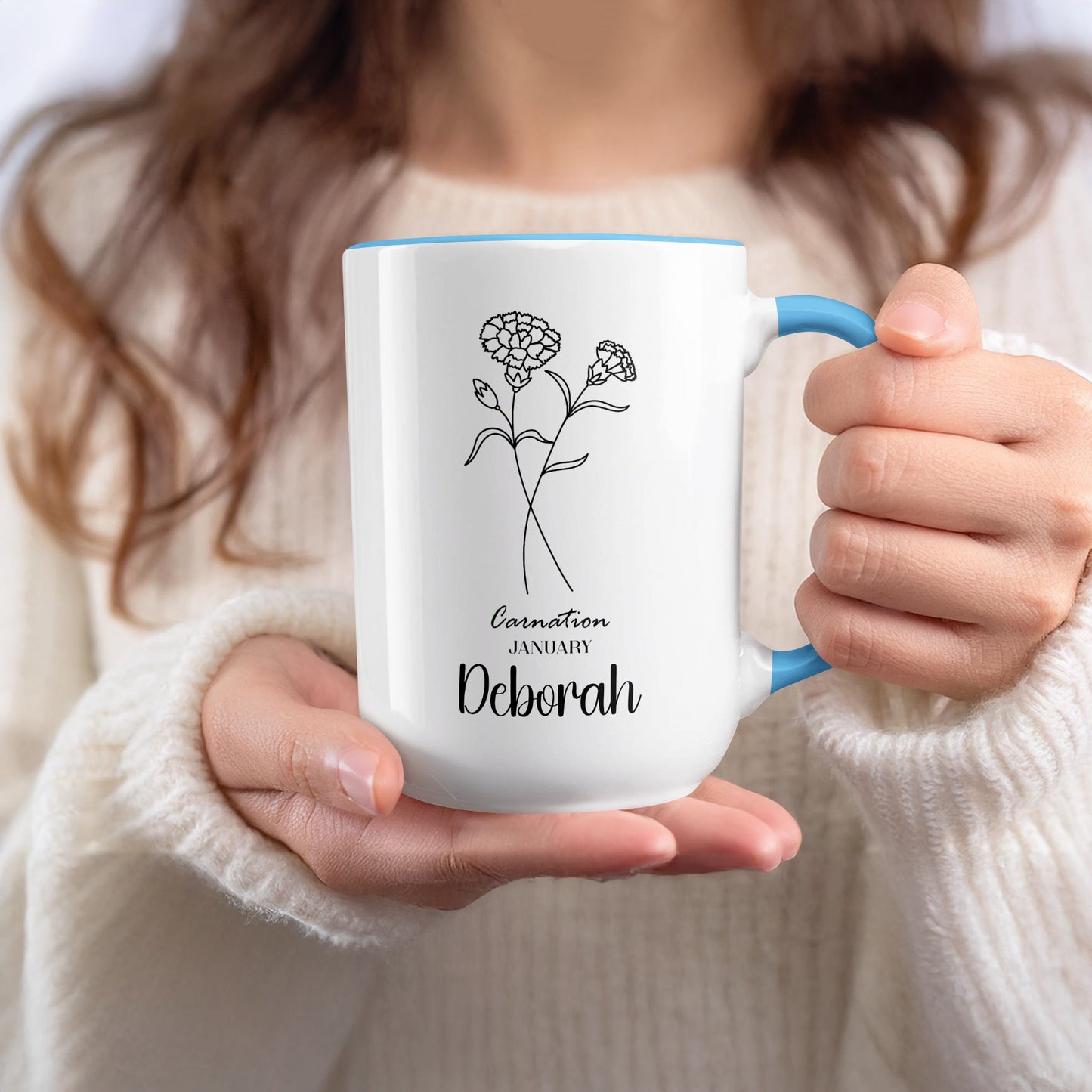Carnation January Deborah Personalized Mug