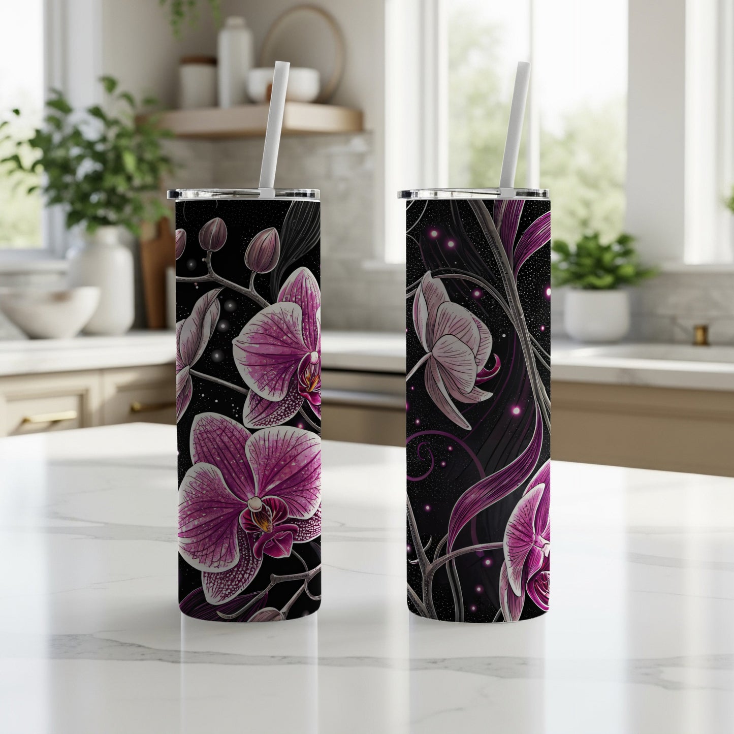 Pink Orchids and Sparkling Lights Elegant Design Tumblers - Walk Greener