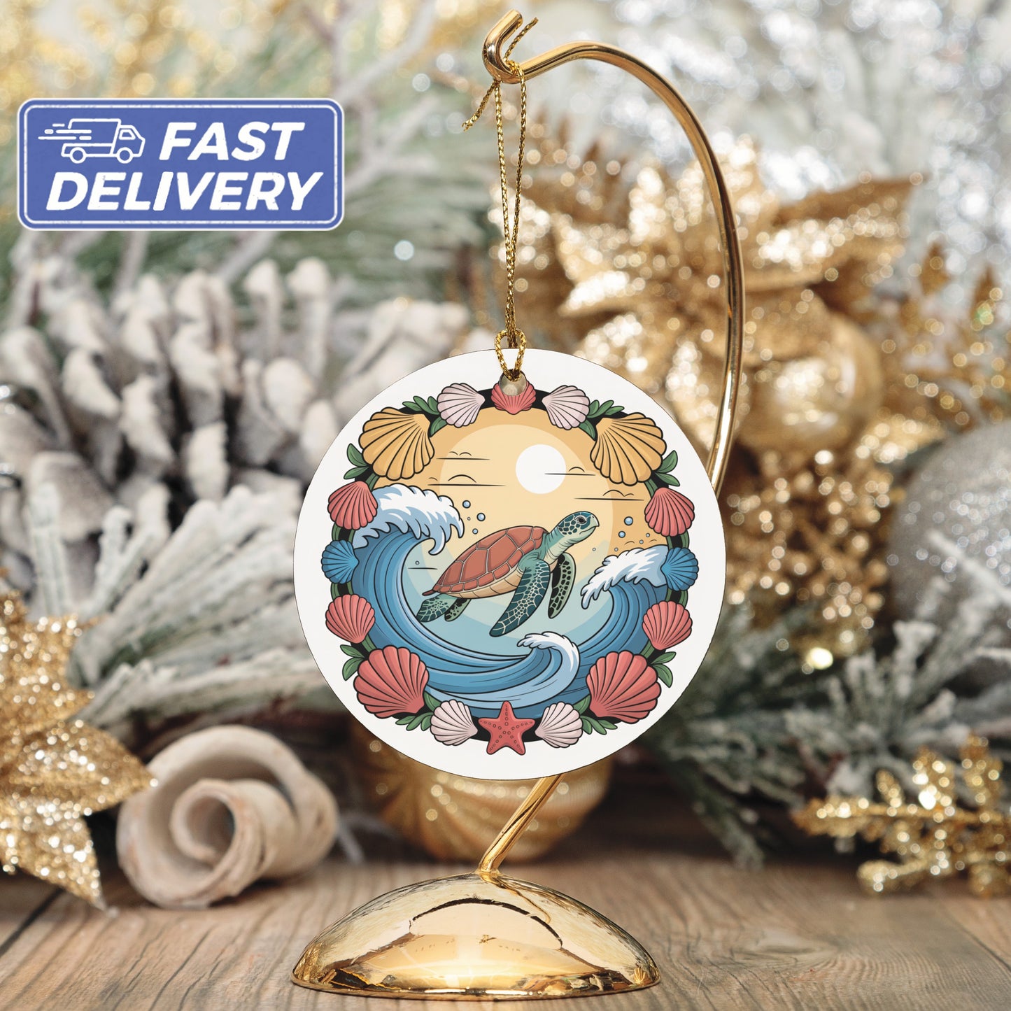 Fast Delivery Turtle and Ocean Scene Ornament product
