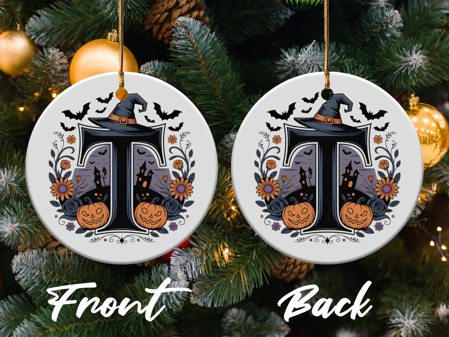 Halloween Theme Witch Initial T Ornament product type