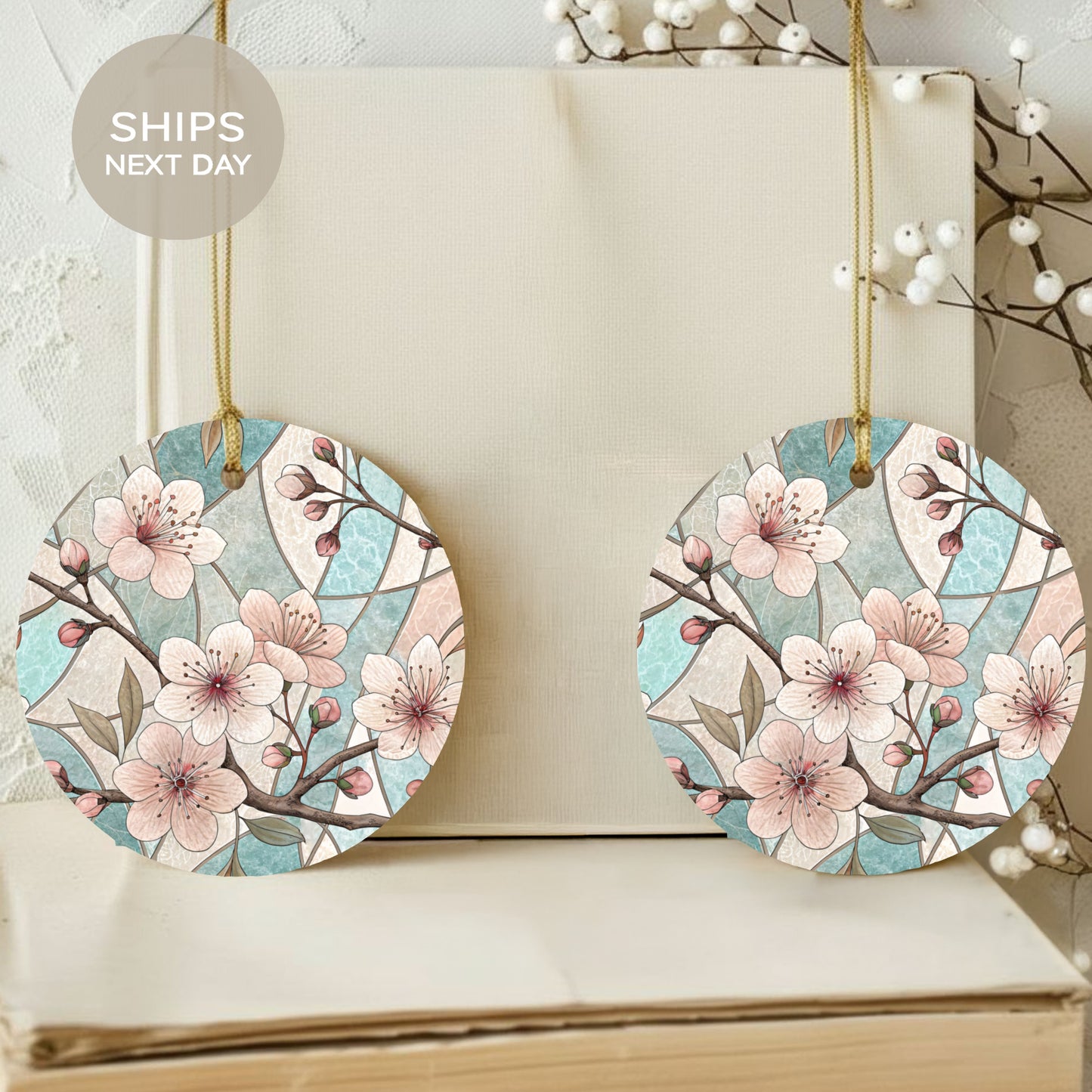 Floral Round Ornament with Delicate Flower Pattern