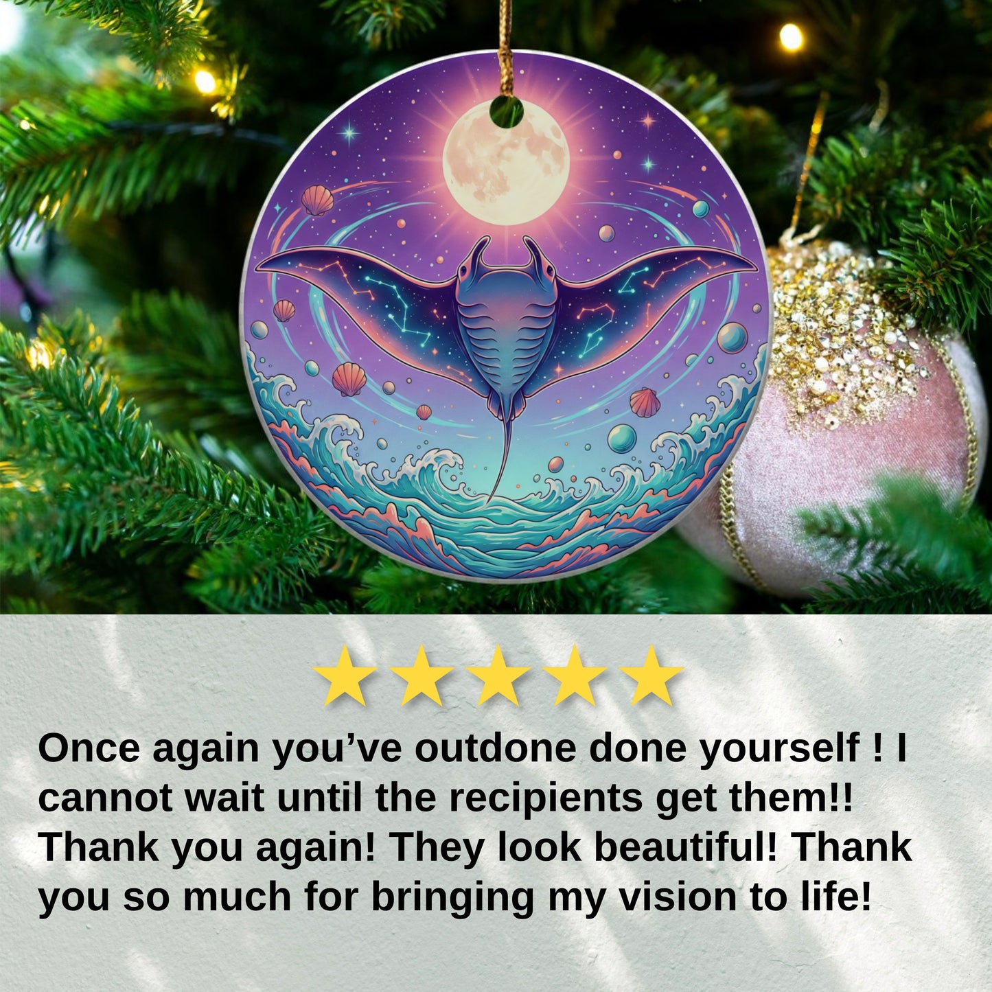 Majestic Manta Ray Moonlit Ocean Christmas Ornament product type