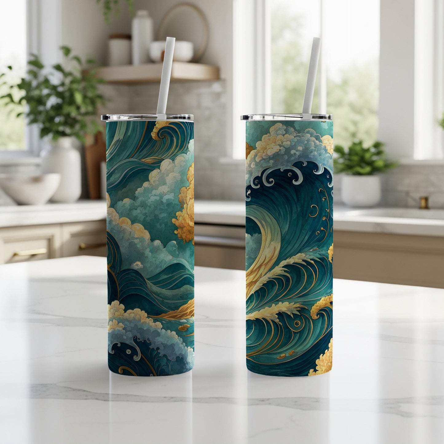 Ocean Waves and Golden Accents Insulated Tumbler