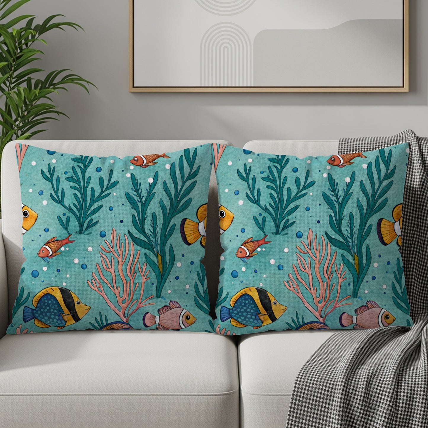 Colorful Marine Life Decorative Pillow Set