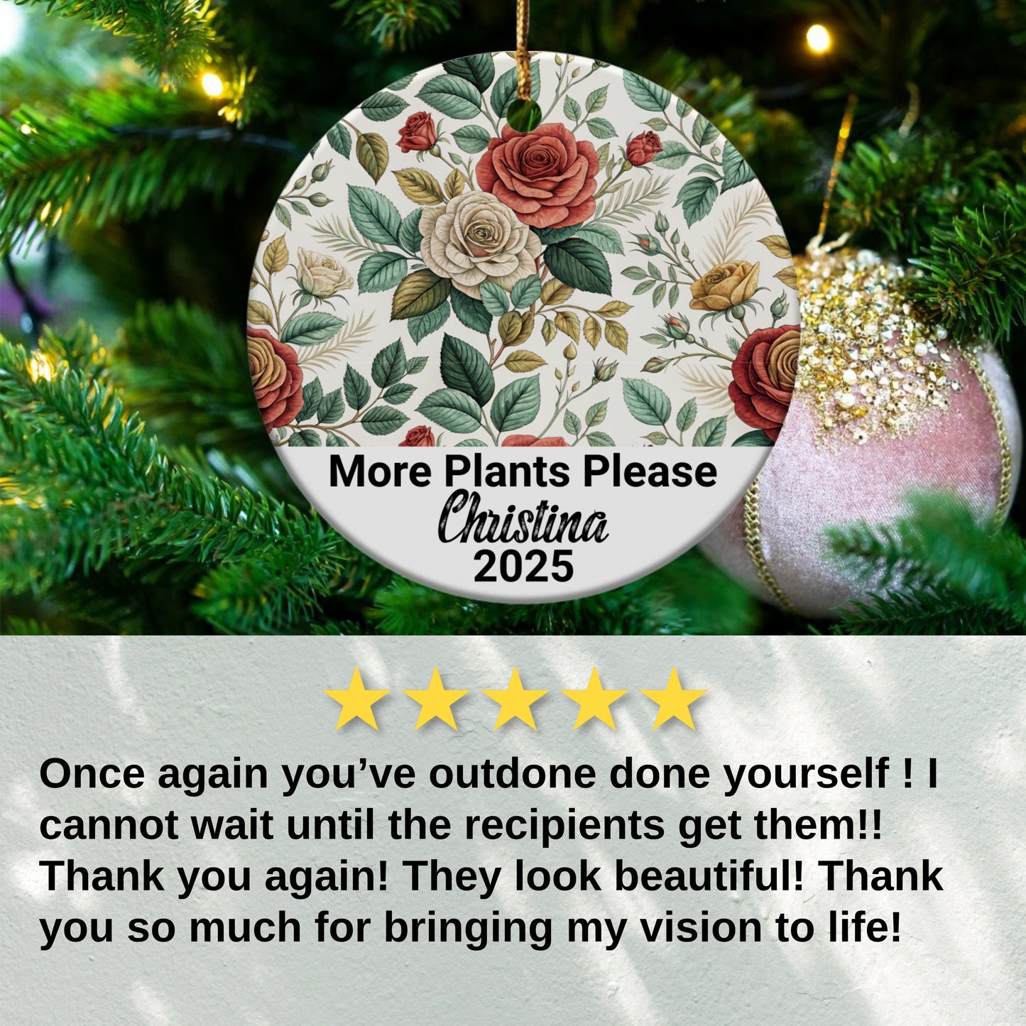 Elegant Floral Personalized Christmas Ornament product type