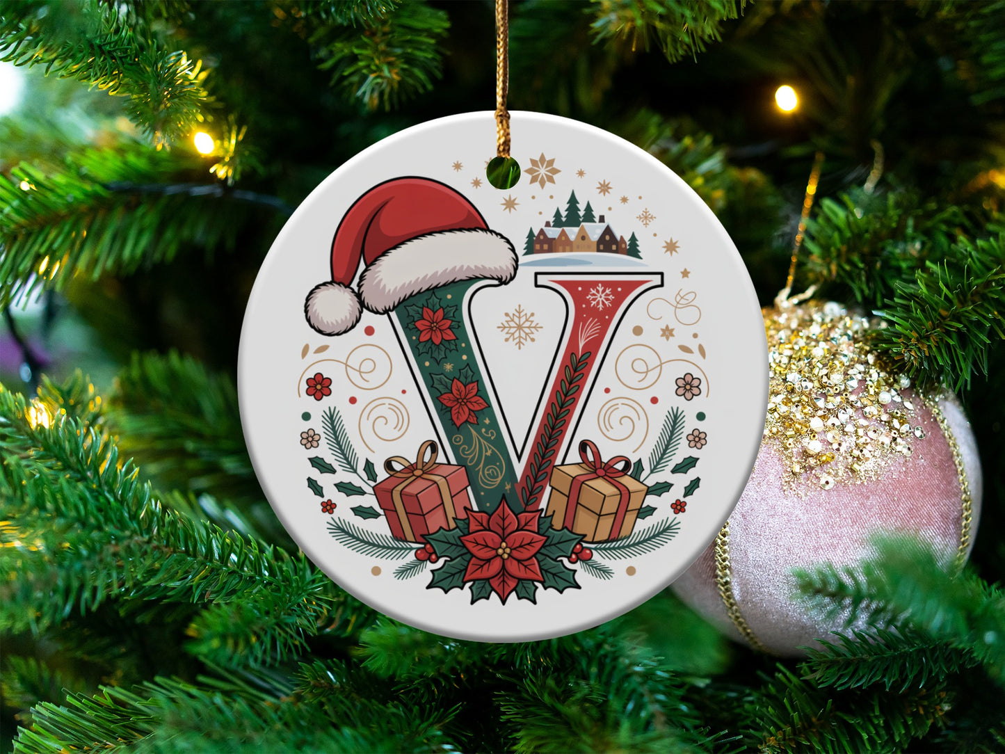 Festive Christmas Ornament with Letter V Christmas product