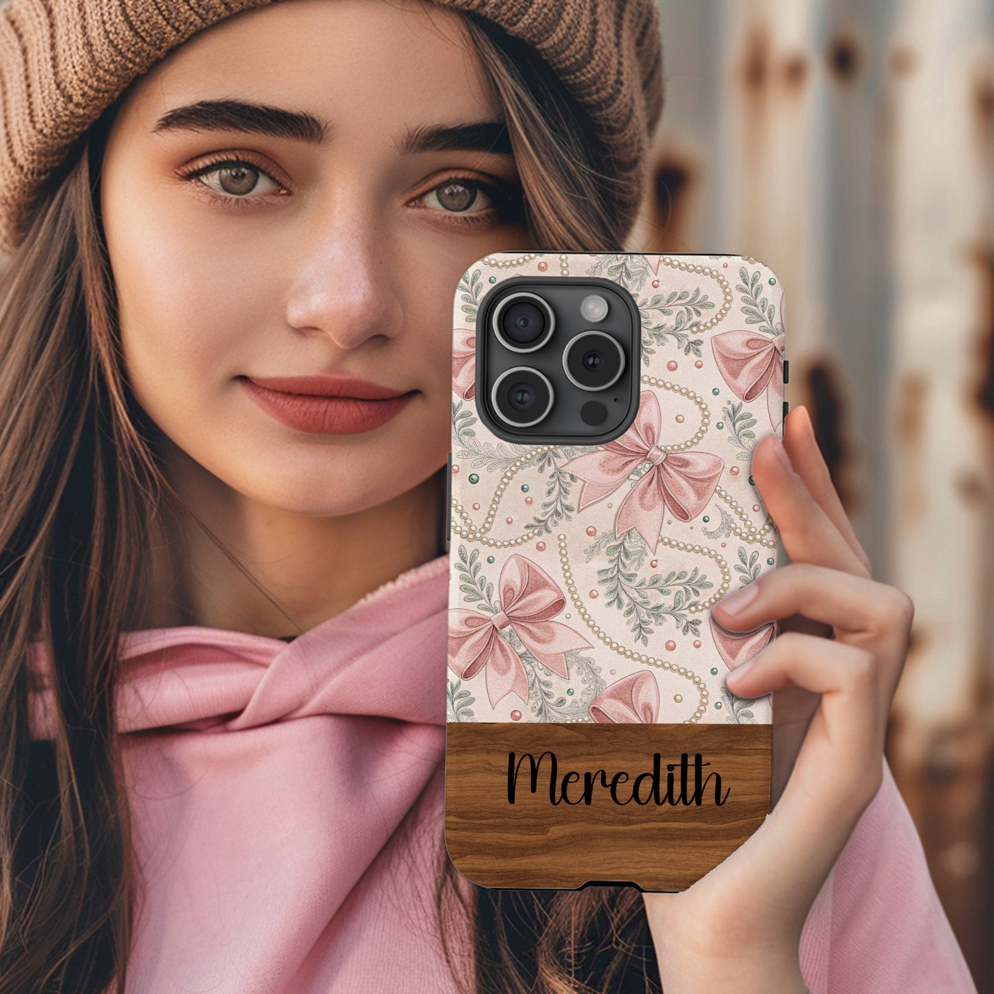 Personalized Floral Bow Design Meredith Phone Case