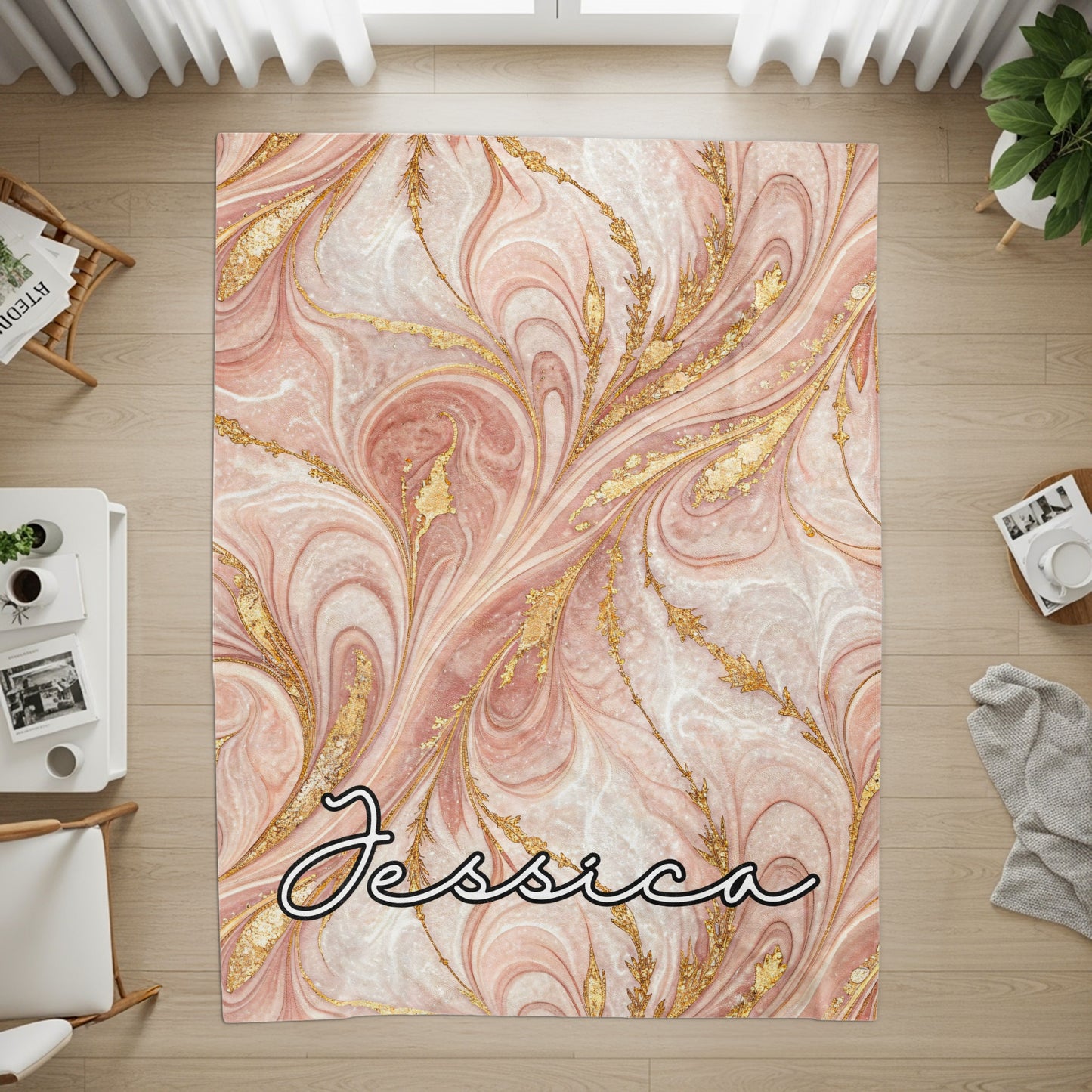 Rose Gold Marble Custom Name Personalized Unique Blanket - Walk Greener
