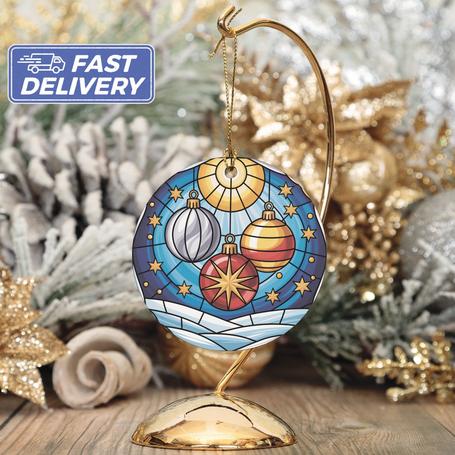 Stained Glass Design Festive Christmas Ornament product type