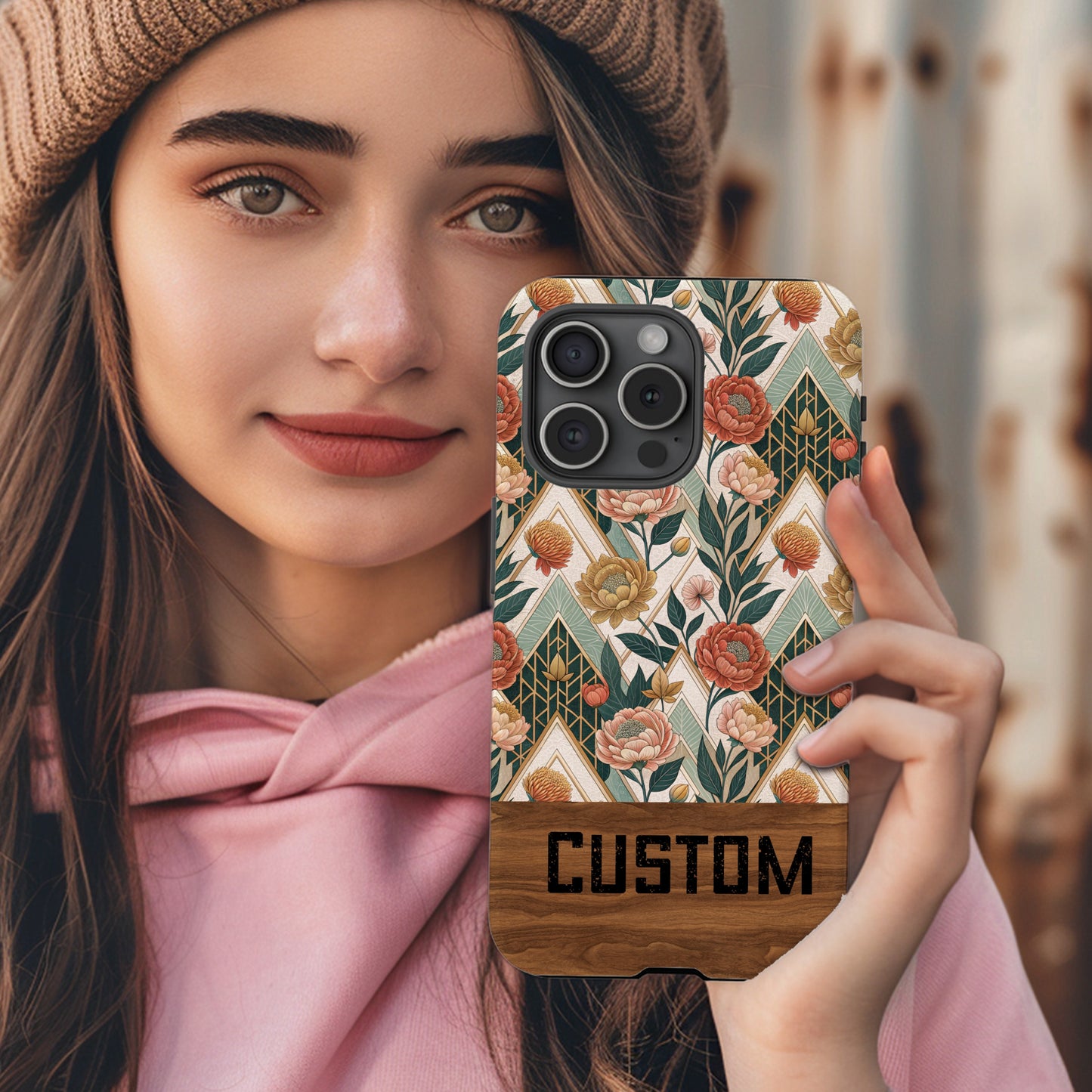 Custom Floral Pattern Phone Case with Personalized Text