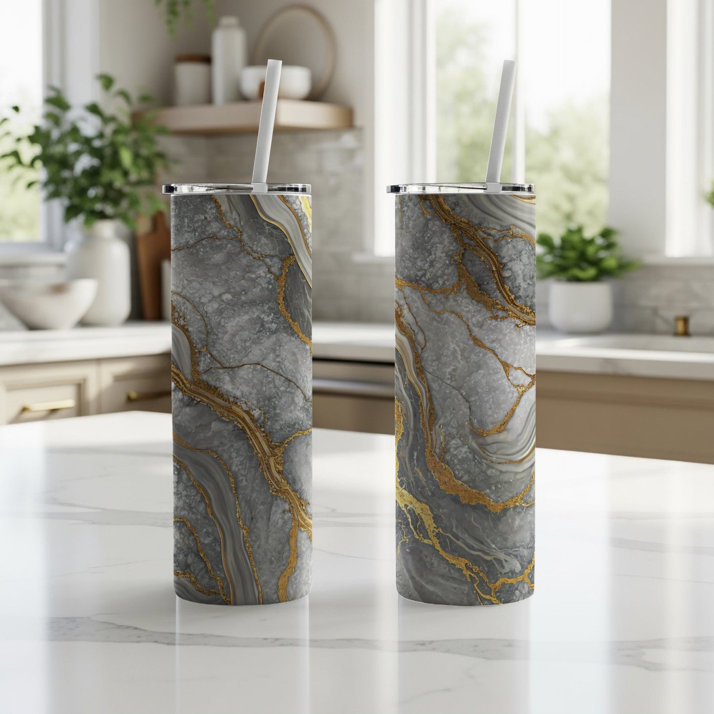 Elegant Marble Gold Vein Insulated Drink Tumbler