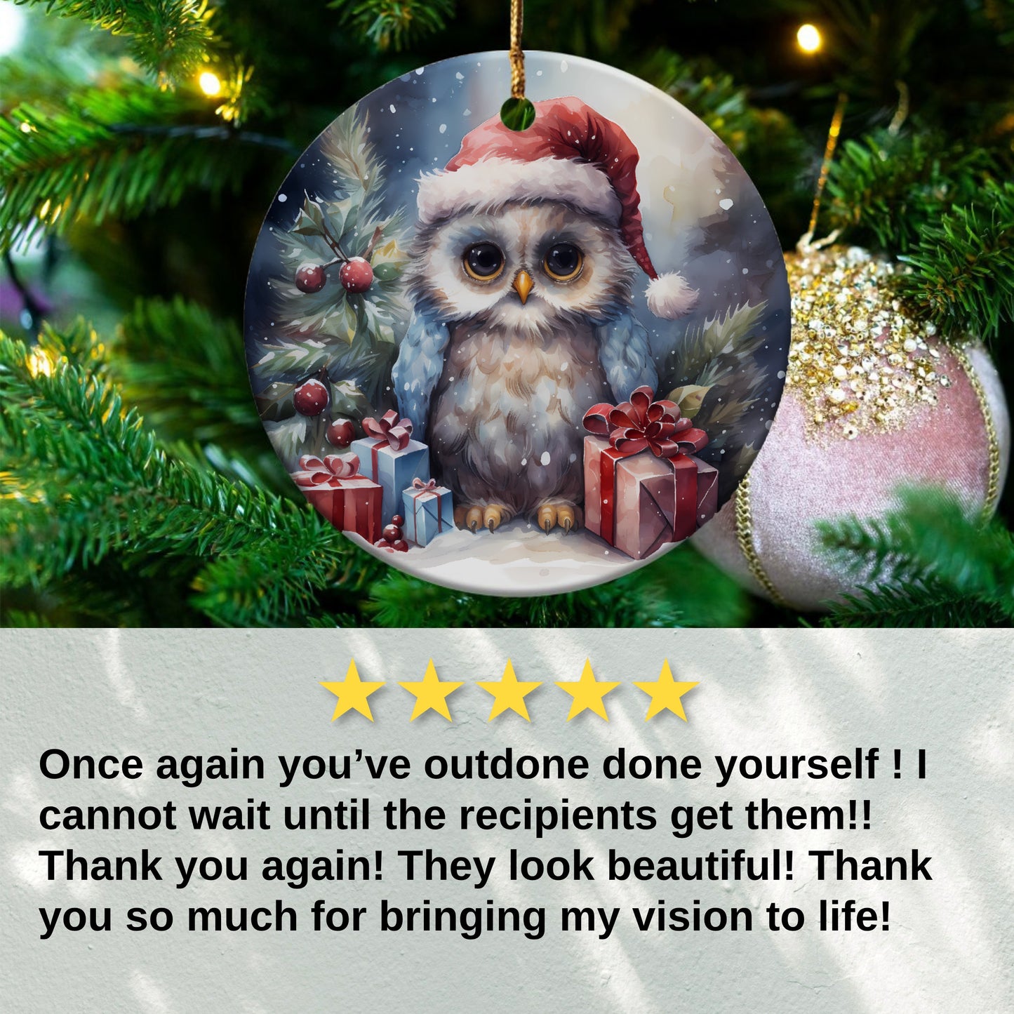 Adorable Owl with Santa Hat Christmas Ornament product