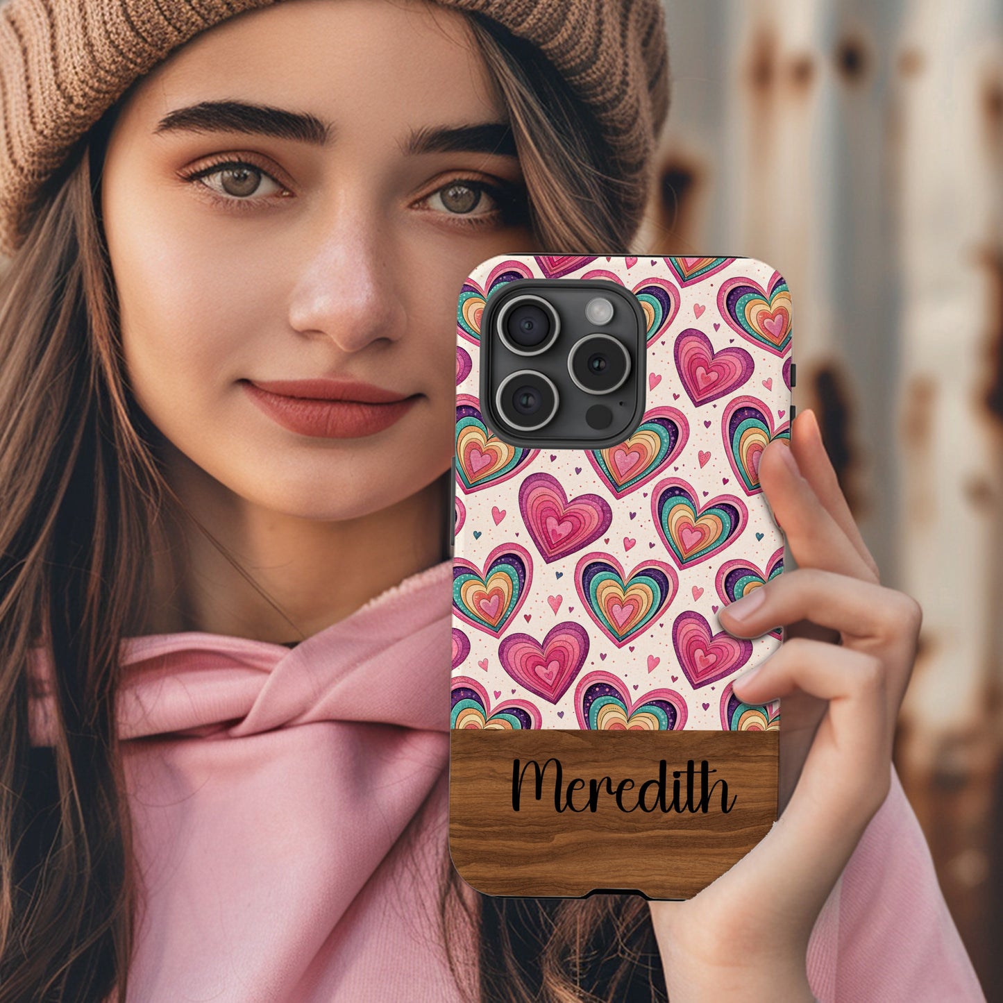 Heart Pattern with Custom Name Valentines Day Gift Custom Phone Case - Walk Greener
