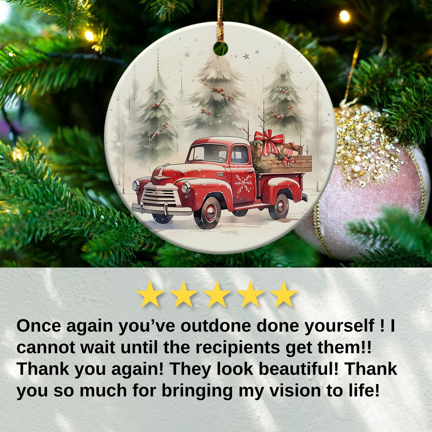Vintage Red Truck Christmas Tree Ornament product