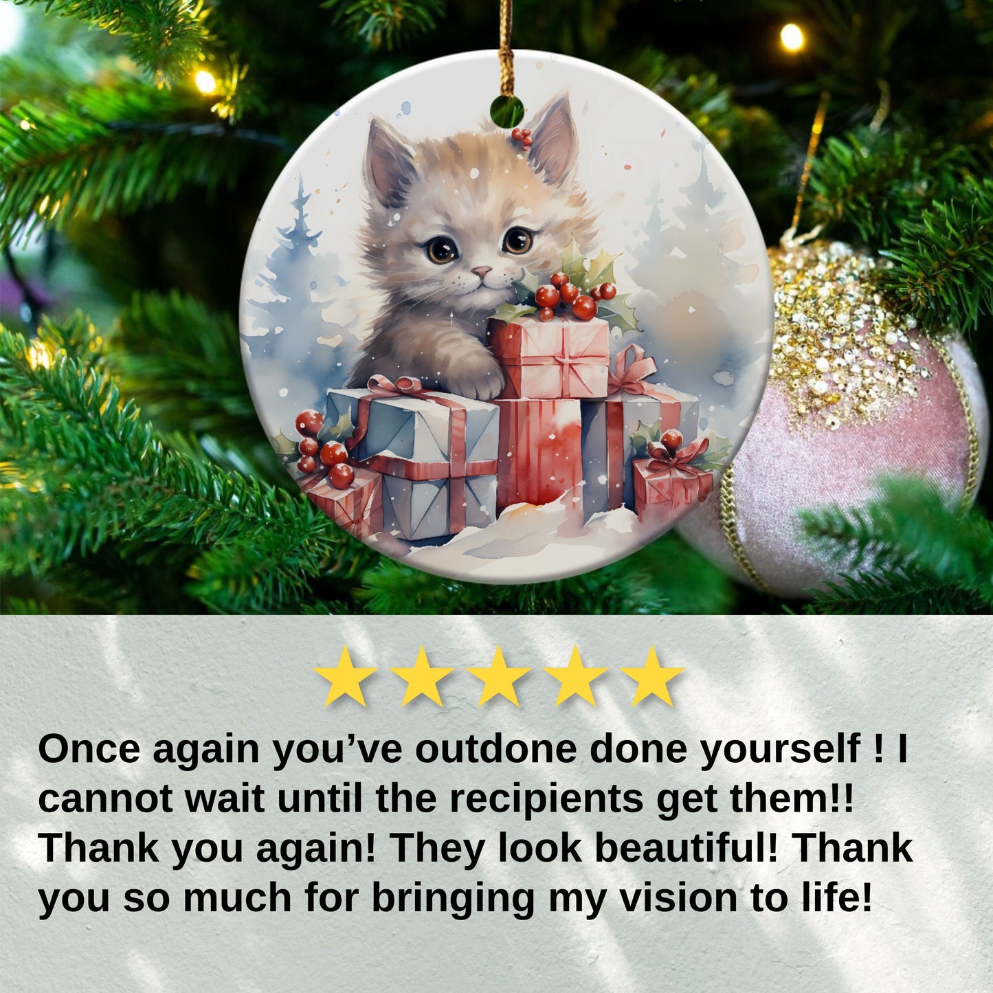 Adorable Kitten with Christmas Gifts Ornament product