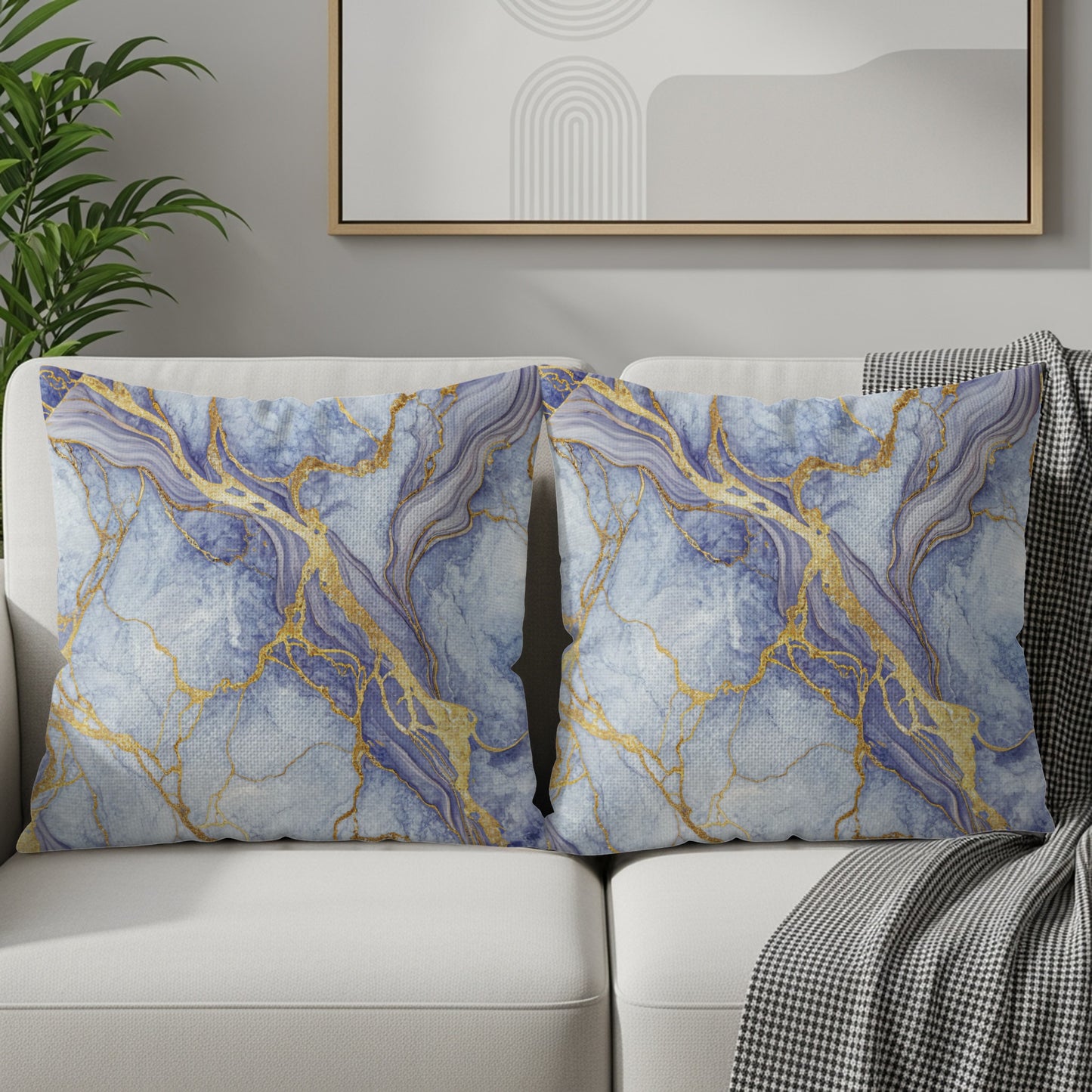 Abstract Blue Gold Marble Pattern Throw Pillow Set