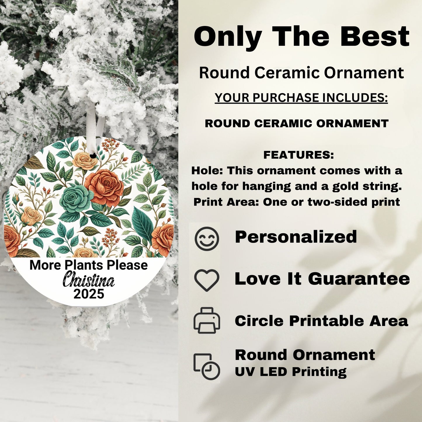 Personalized Floral Round Ceramic Ornament product type