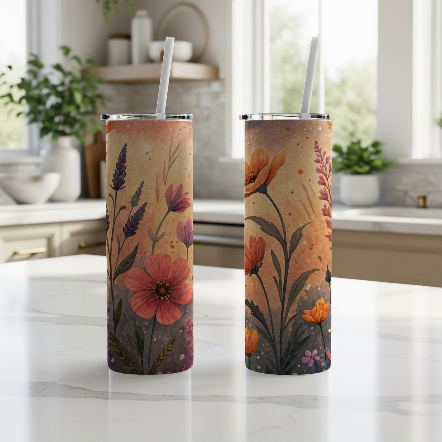 Watercolor Floral Beauty Design 20 oz Skinny Tumbler - Walk Greener