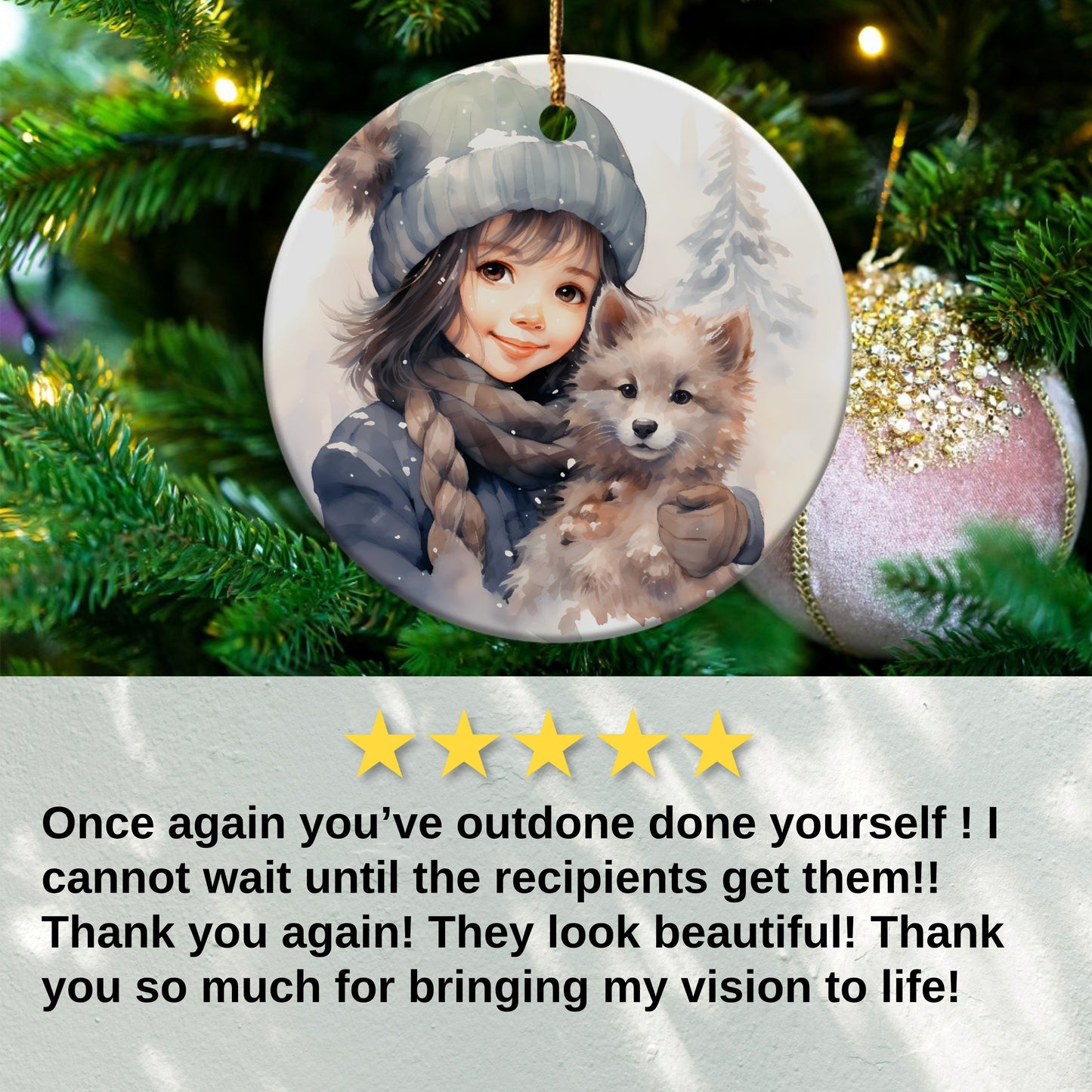 Cute Girl with Puppy Christmas Ornament product