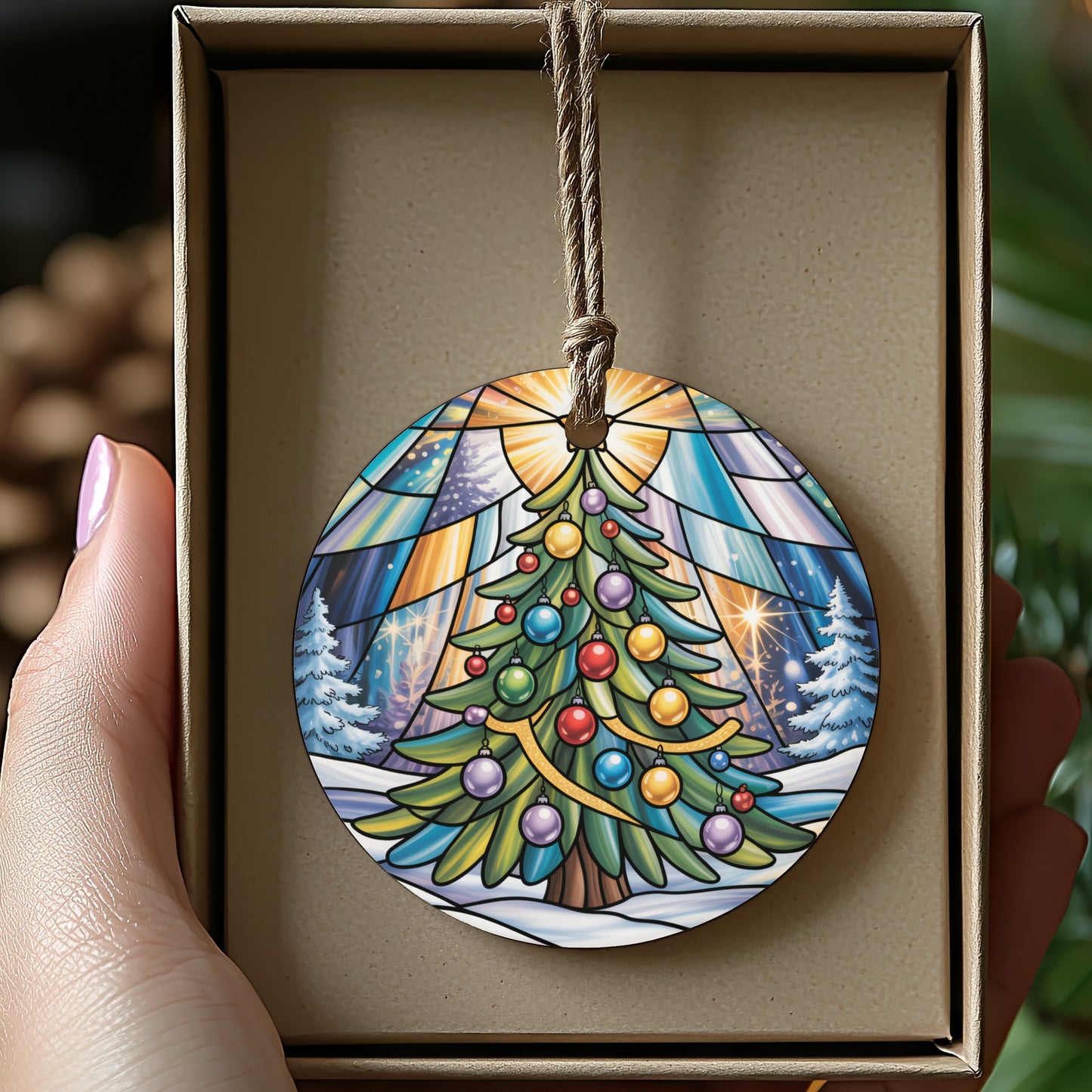 Colorful Christmas Tree Stained Glass Ornament product type