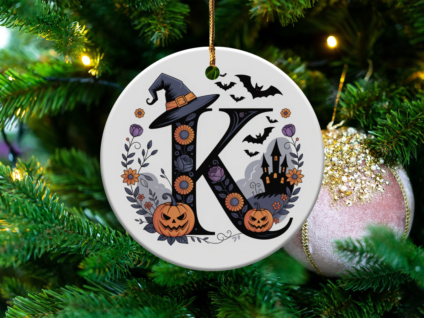 Halloween Themed K Initial Ornament product type