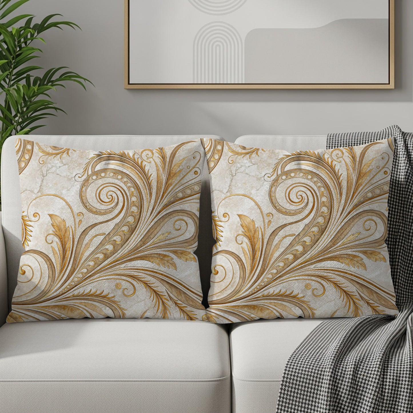 Elegant Golden Swirl Pattern Decorative Pillow Product