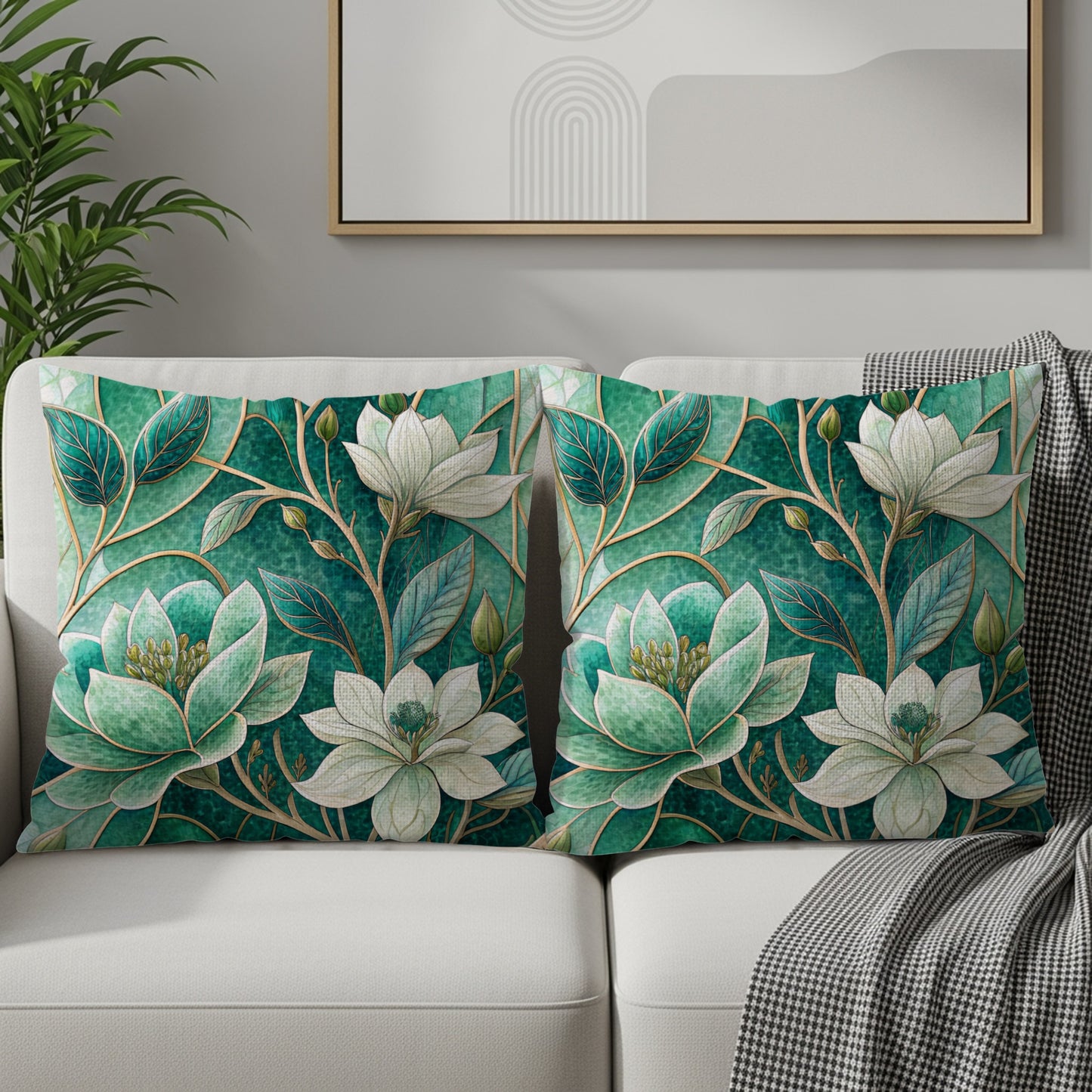 Floral Stained Glass Art Nouveau Style Pattern Throw Pillows - Walk Greener