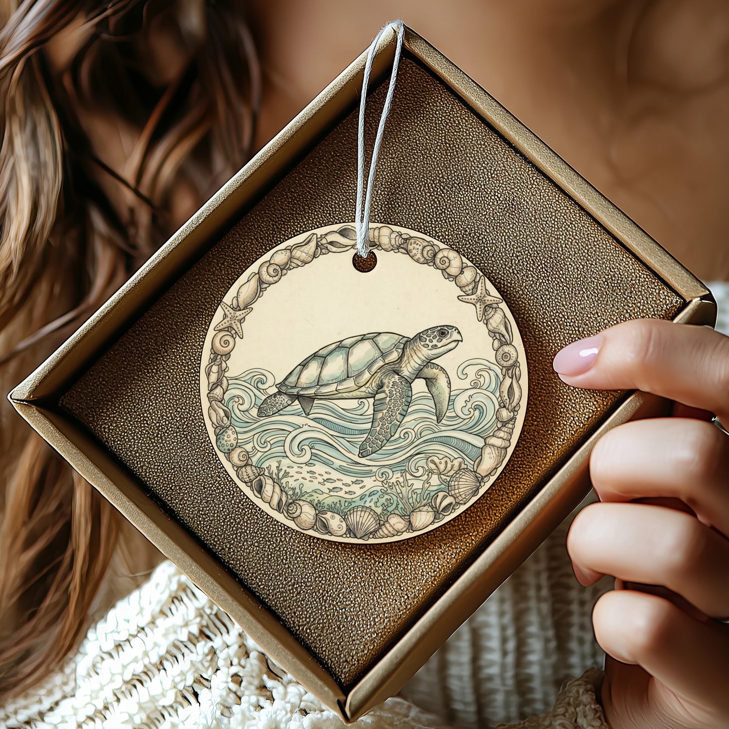 Sea Turtle Illustrated Hanging Ornament product