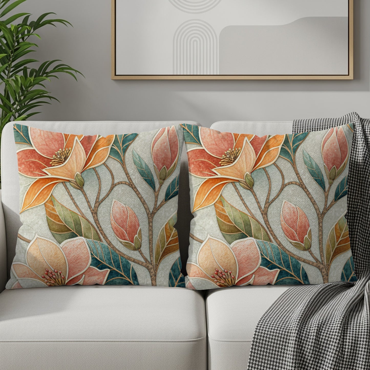 Floral Art Themed Decorative Throw Pillows for Sofa