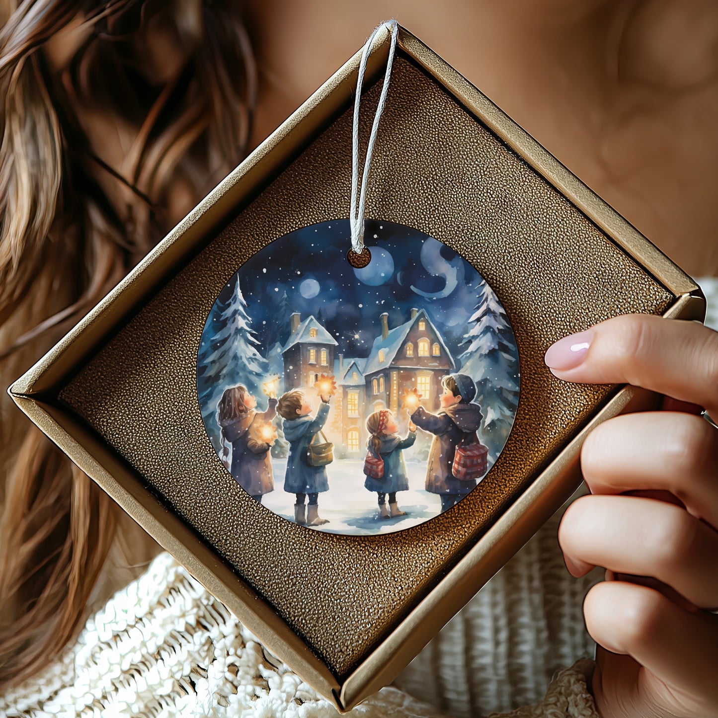 Charming Snowy Night Scene Hanging Ornament product