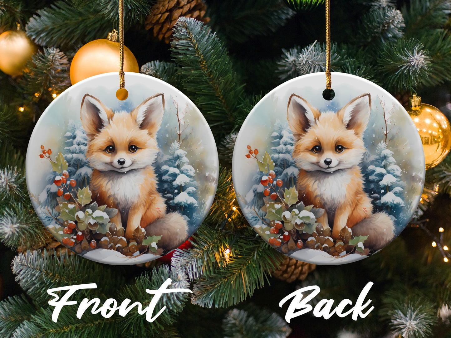Cute Fox Design Holiday Christmas Ornament product type