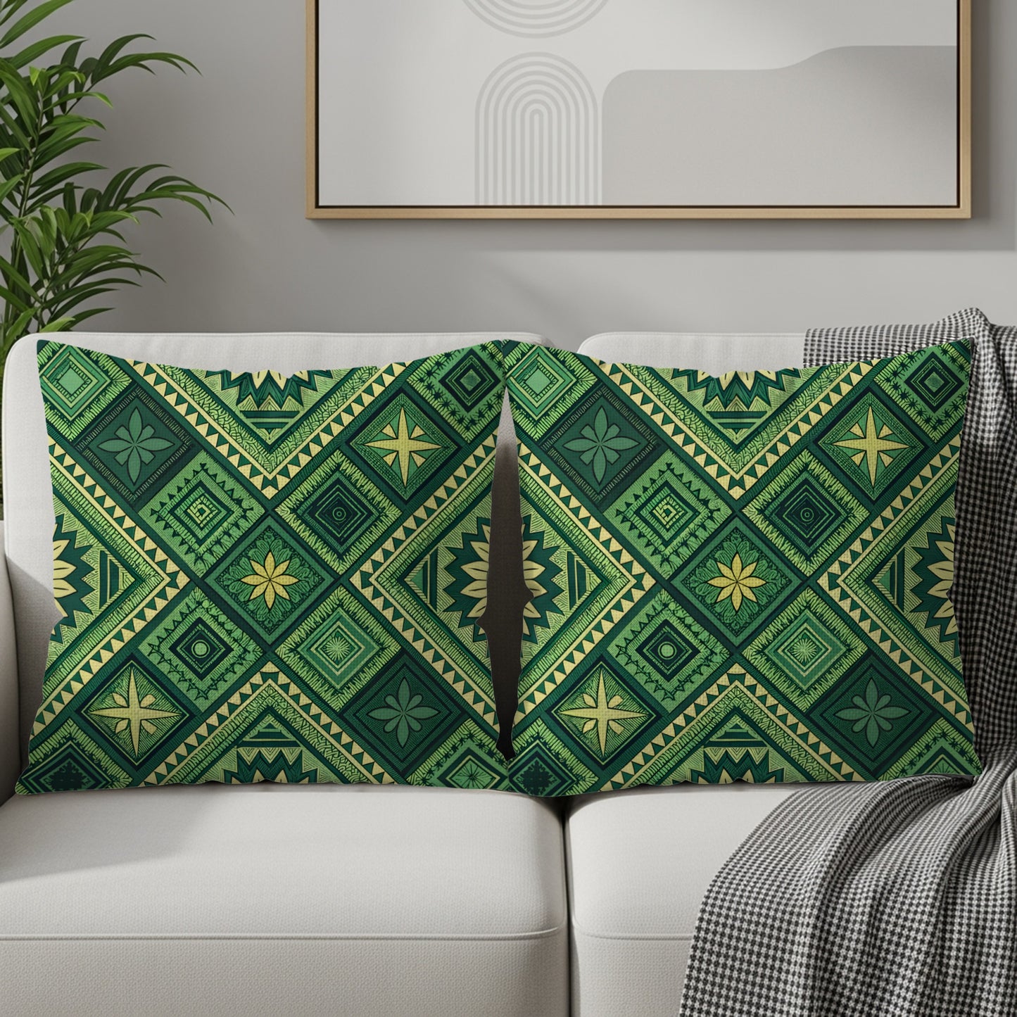 Emerald Green Bohemian Pattern with Floral Diamonds Pillows & Pillow Cases - Walk Greener