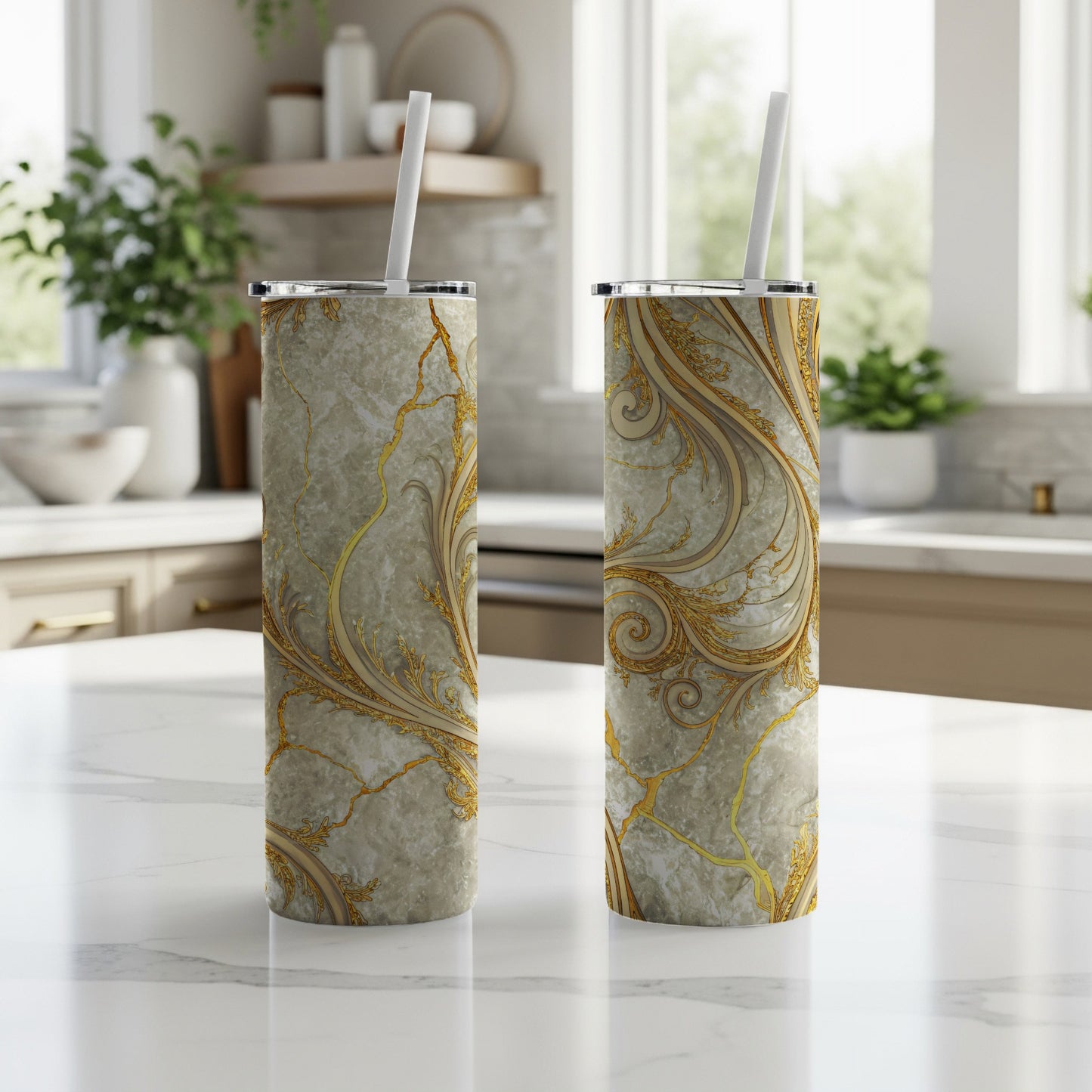 Elegant Marble Swirl Design with Gold Accents Tumbler