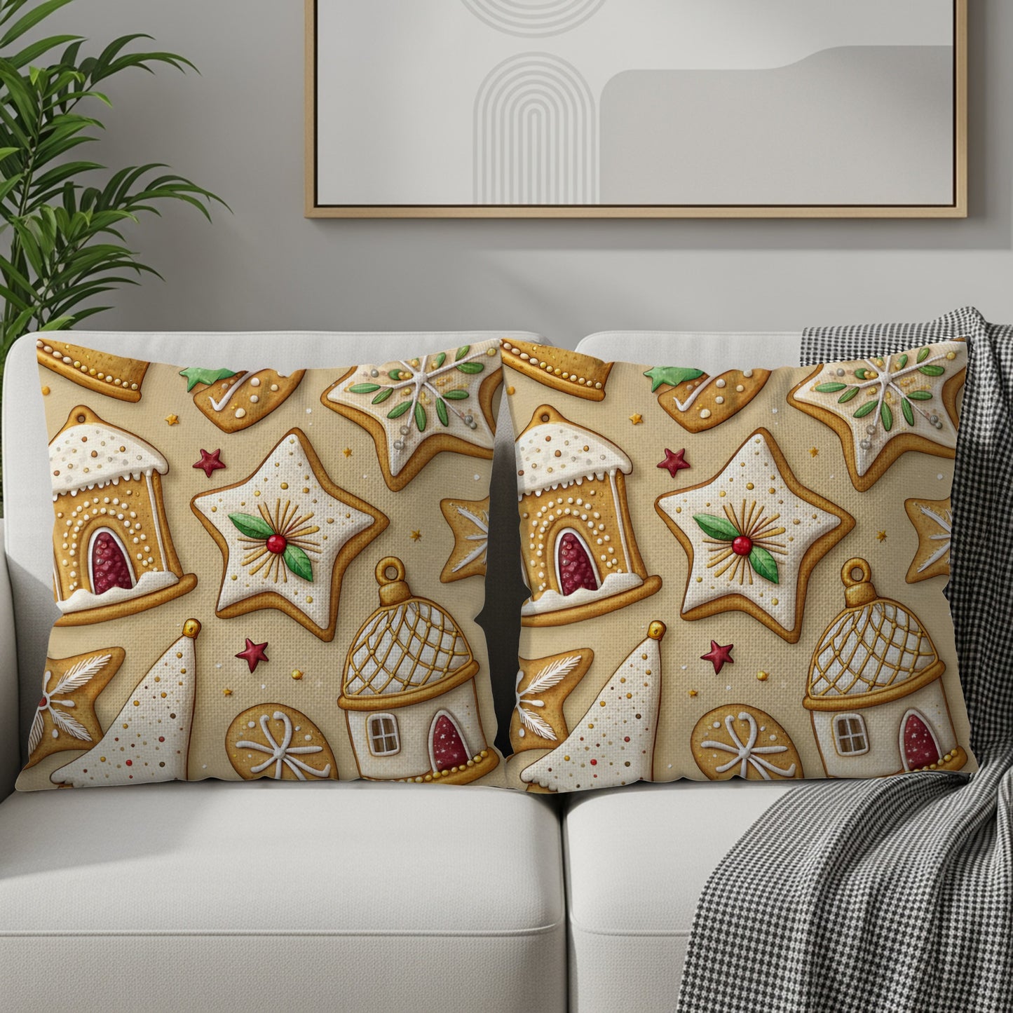 Festive Gingerbread Holiday Throw Pillow Decor Set