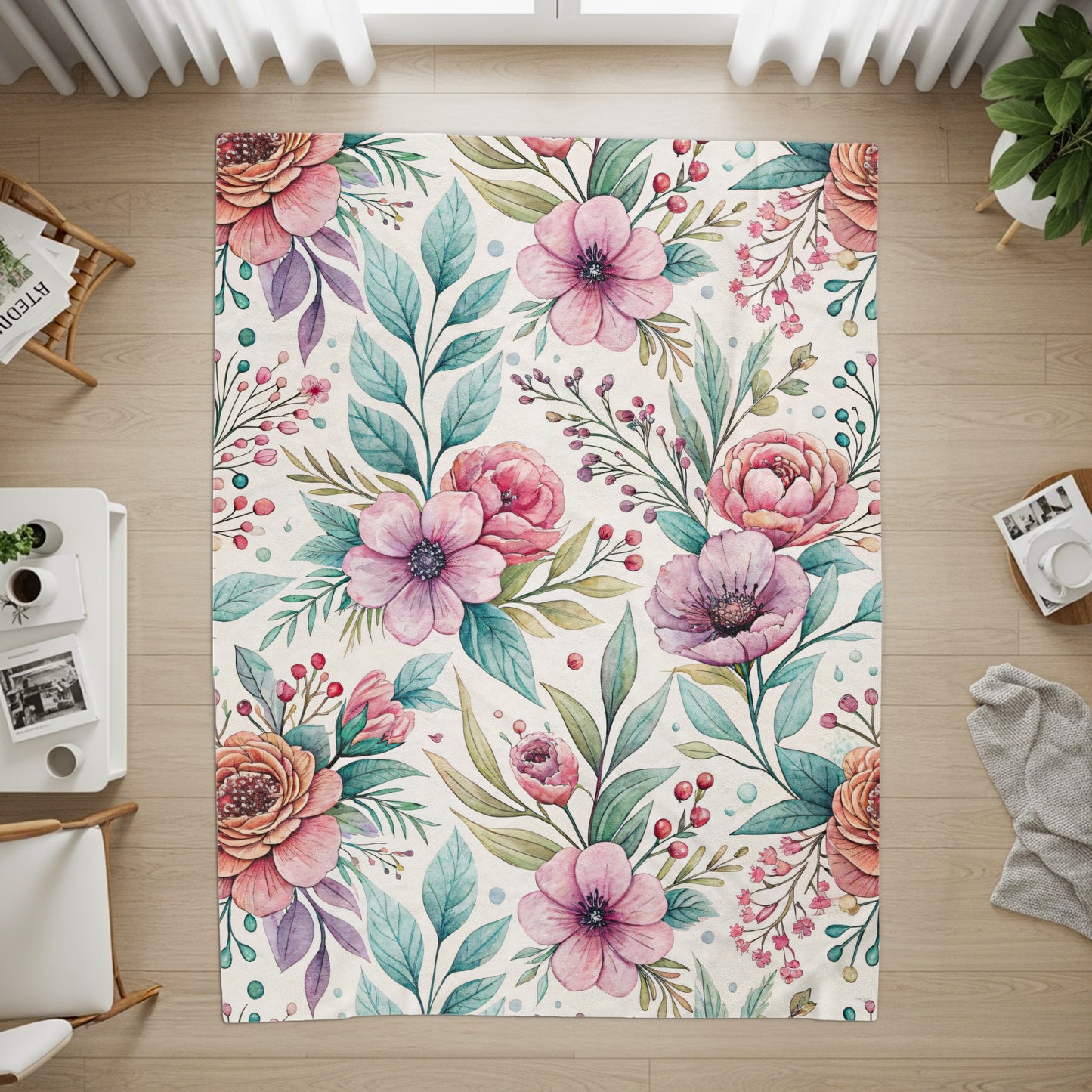 Floral Bouquet Artwork on Velveteen Plush Blankets - Walk Greener
