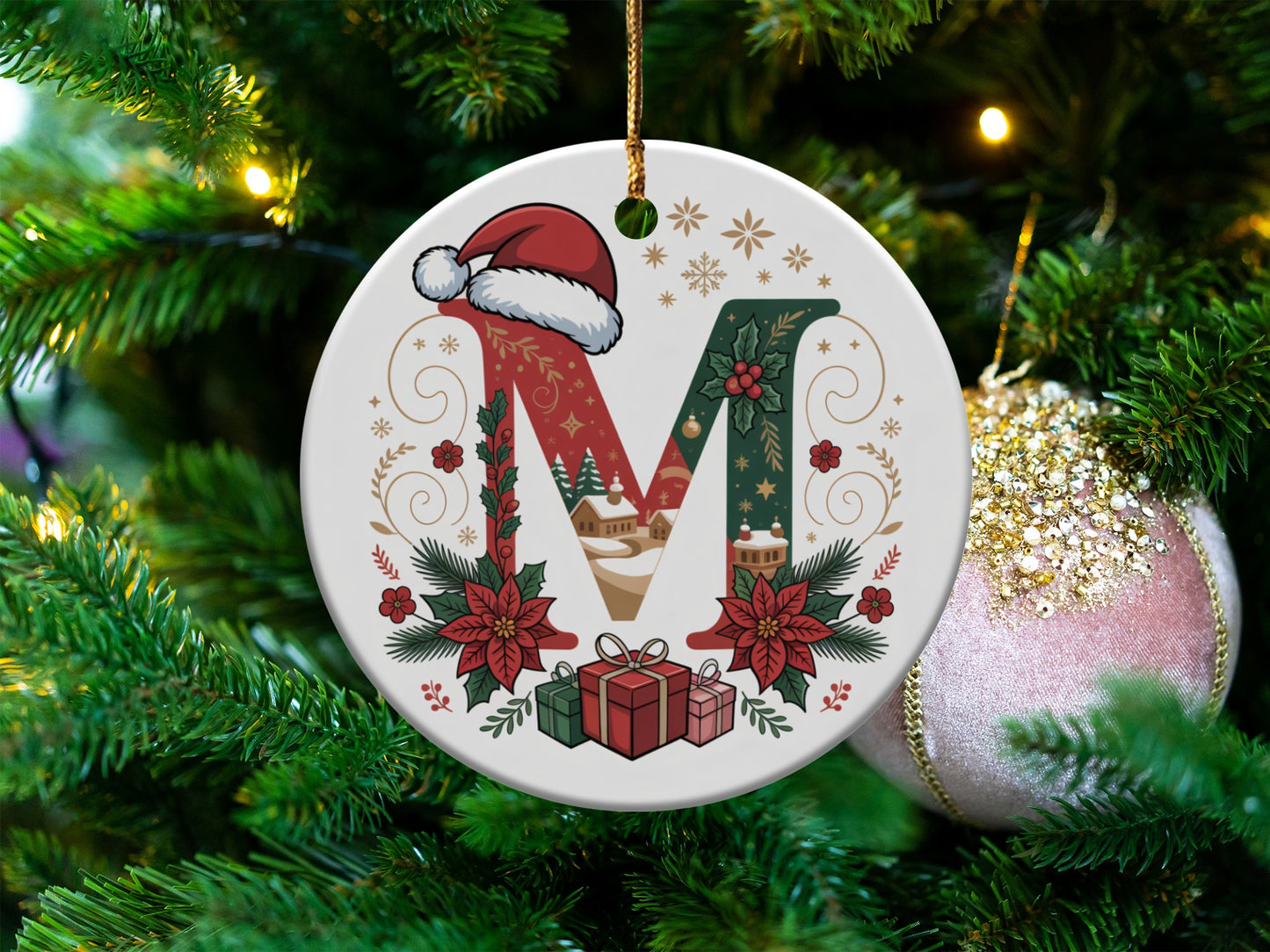 Festive Monogram M Christmas Ornament decoration