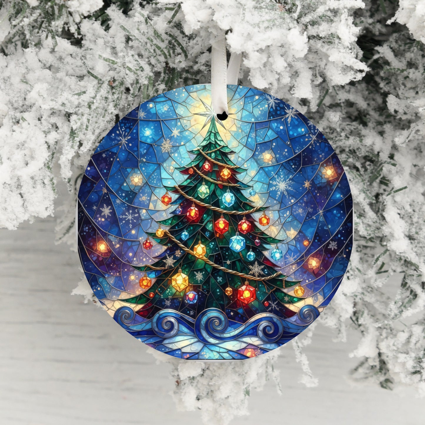 Vibrantly Lit Christmas Tree Winter Scene Ornament product type