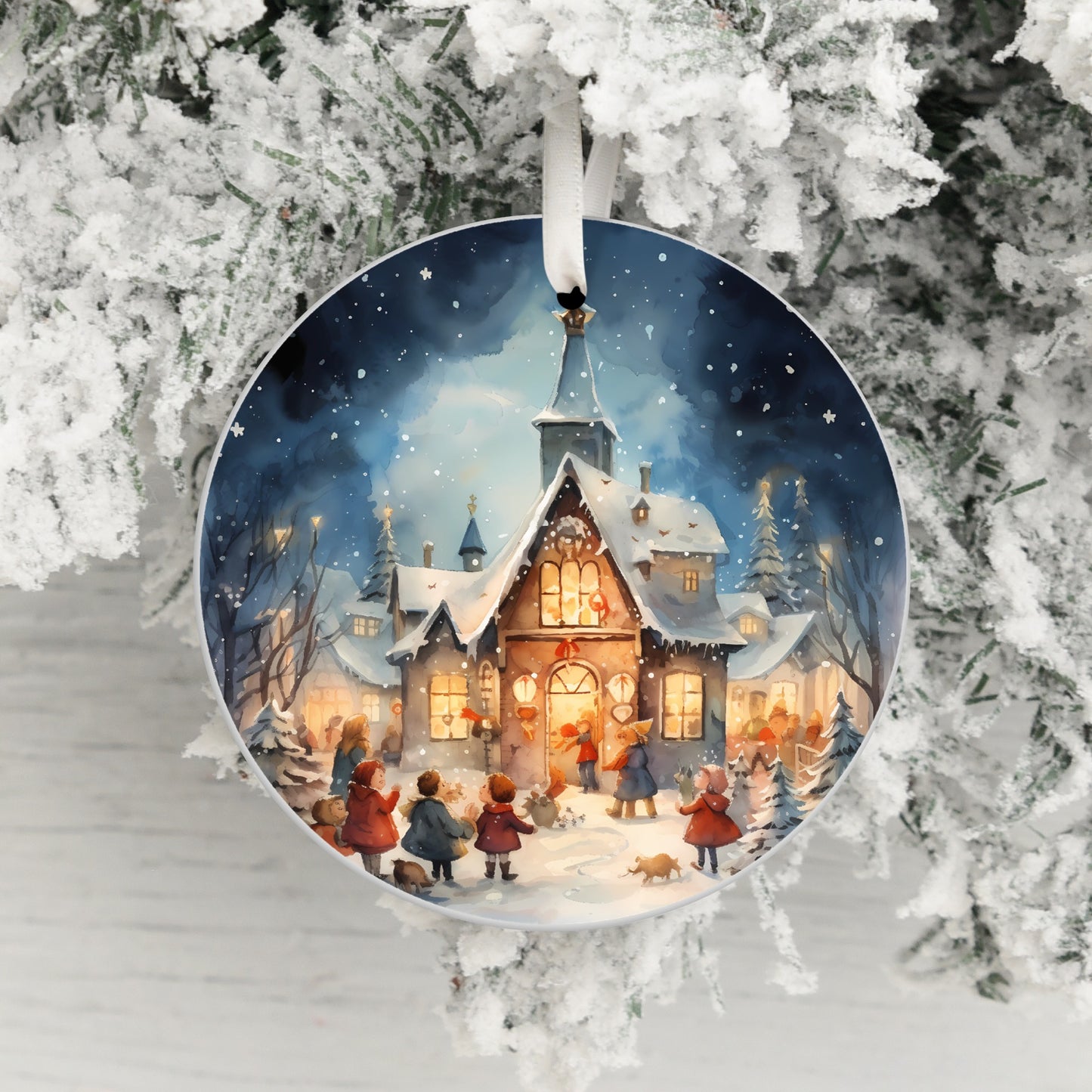 Festive House and Carolers Scene Christmas Ornament product