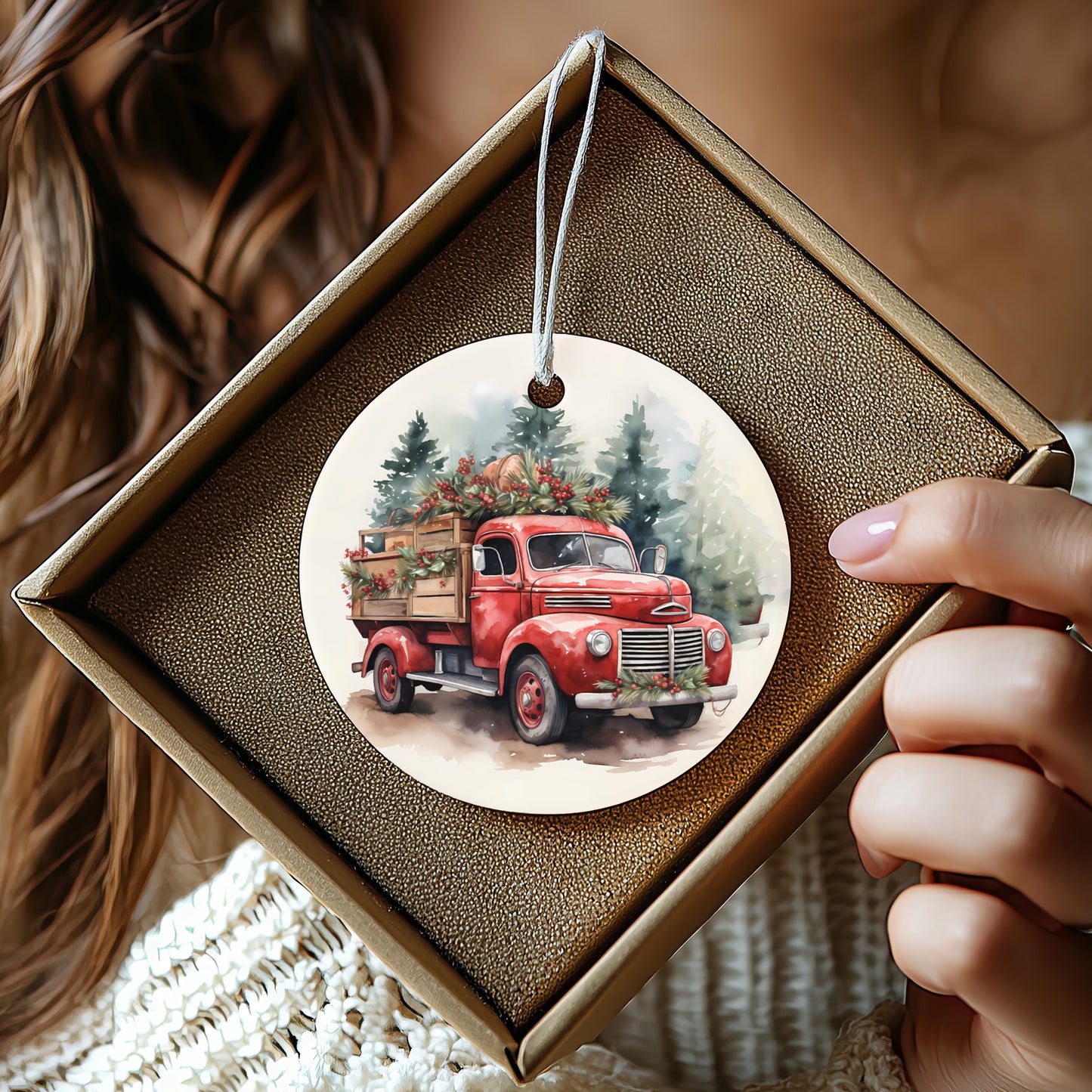 Vintage Red Truck Christmas Tree Ornament product