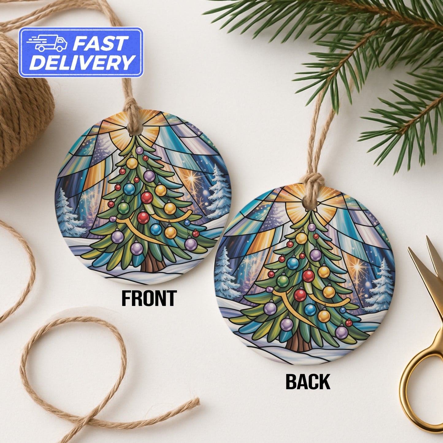 Stained Glass Christmas Tree Ornament fast delivery product