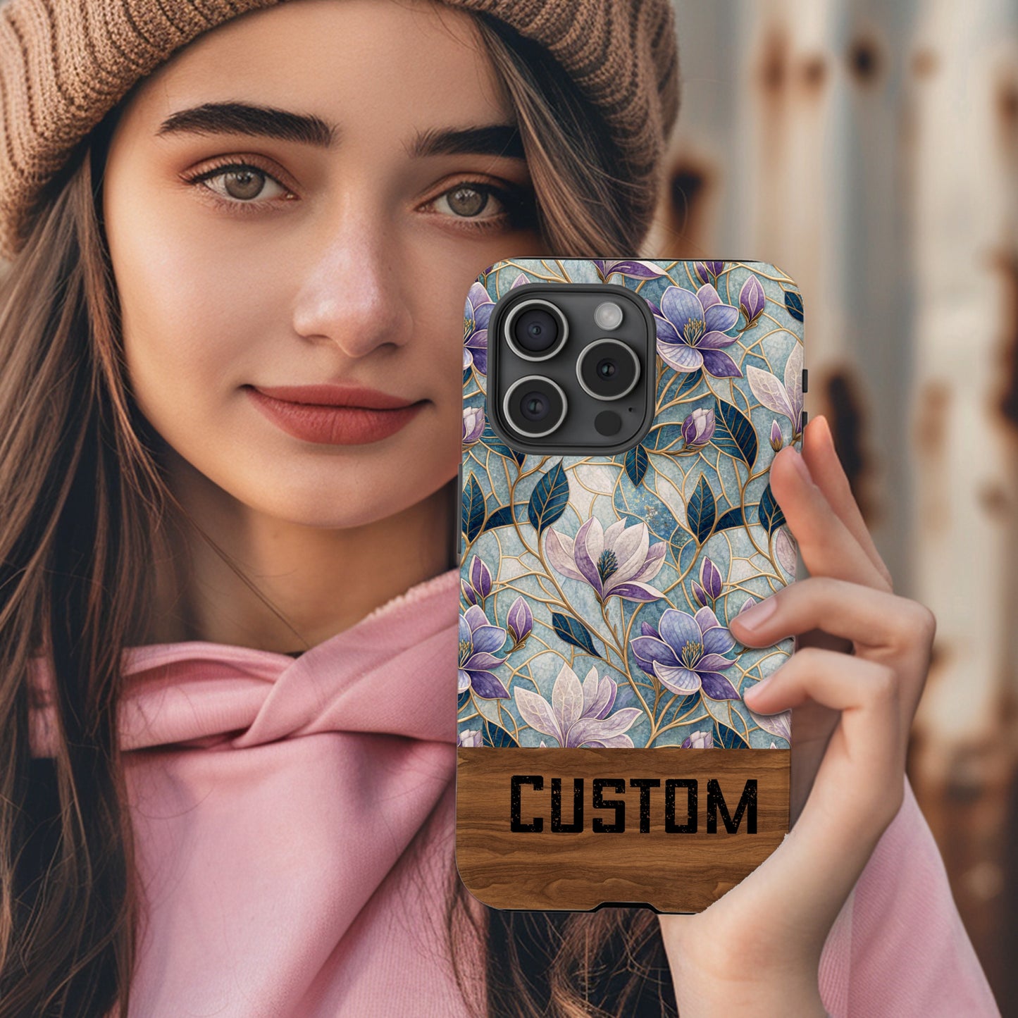Custom Floral Design Phone Case with Customizable Text