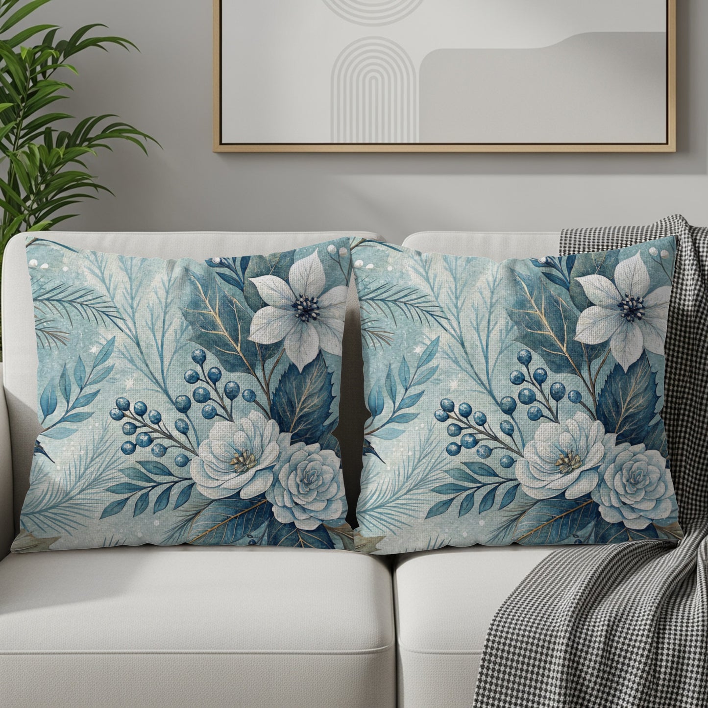 Blue Floral Botanical Throw Pillows for Home Decor