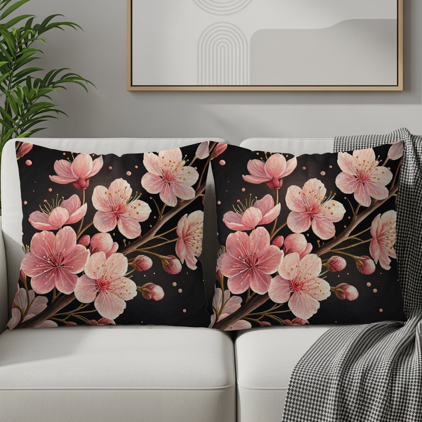 Dark Cherry Blossom Floral Branch Decorative Floral Throw Pillows - Walk Greener