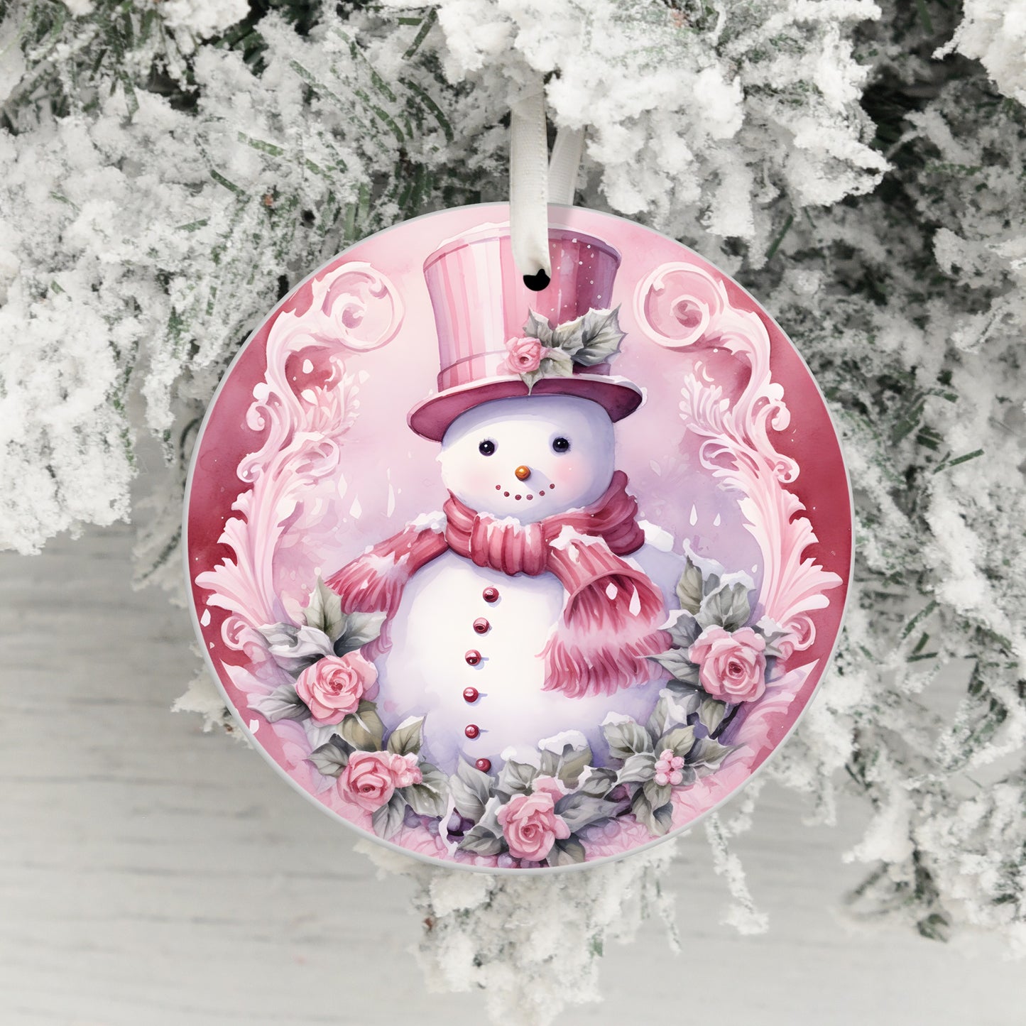Snowman with Pink Hat and Scarf Christmas Ornament product
