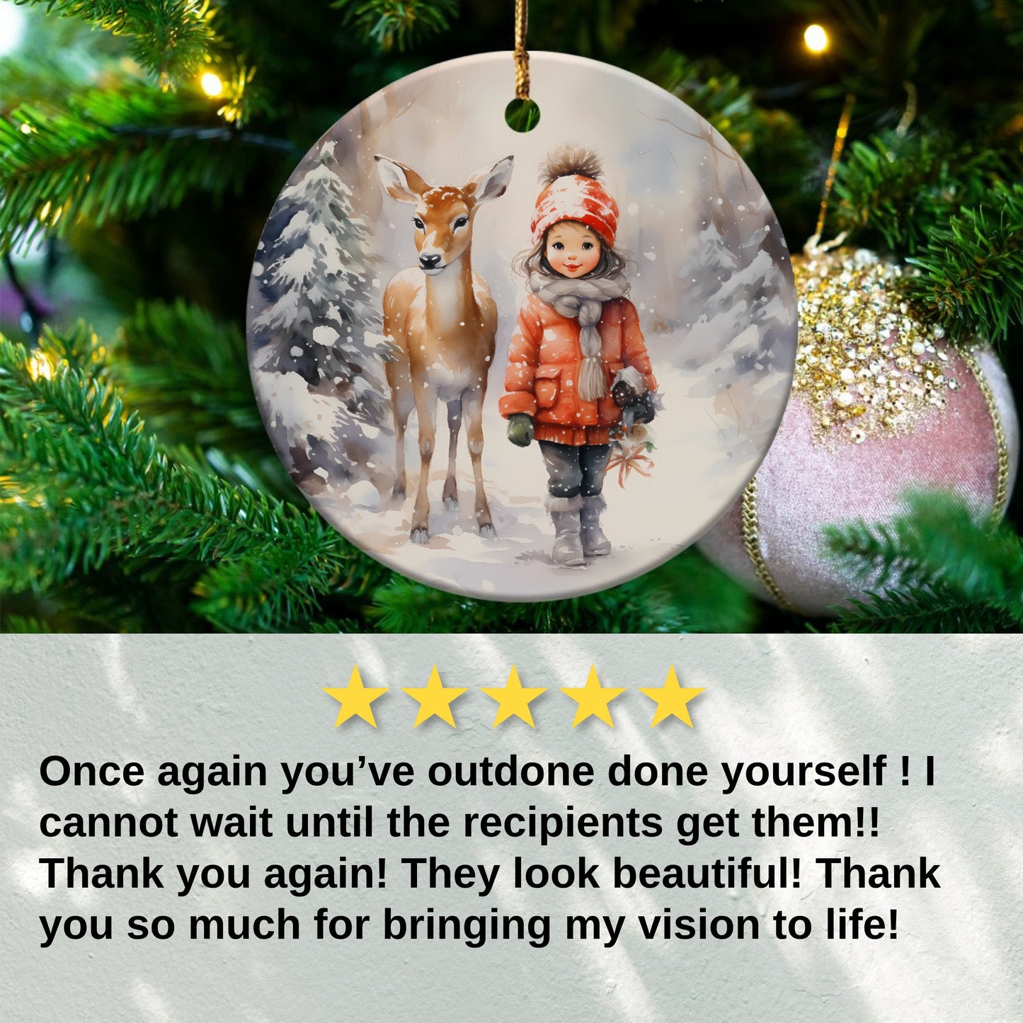 Winter Wonderland Child and Deer Ornament product type