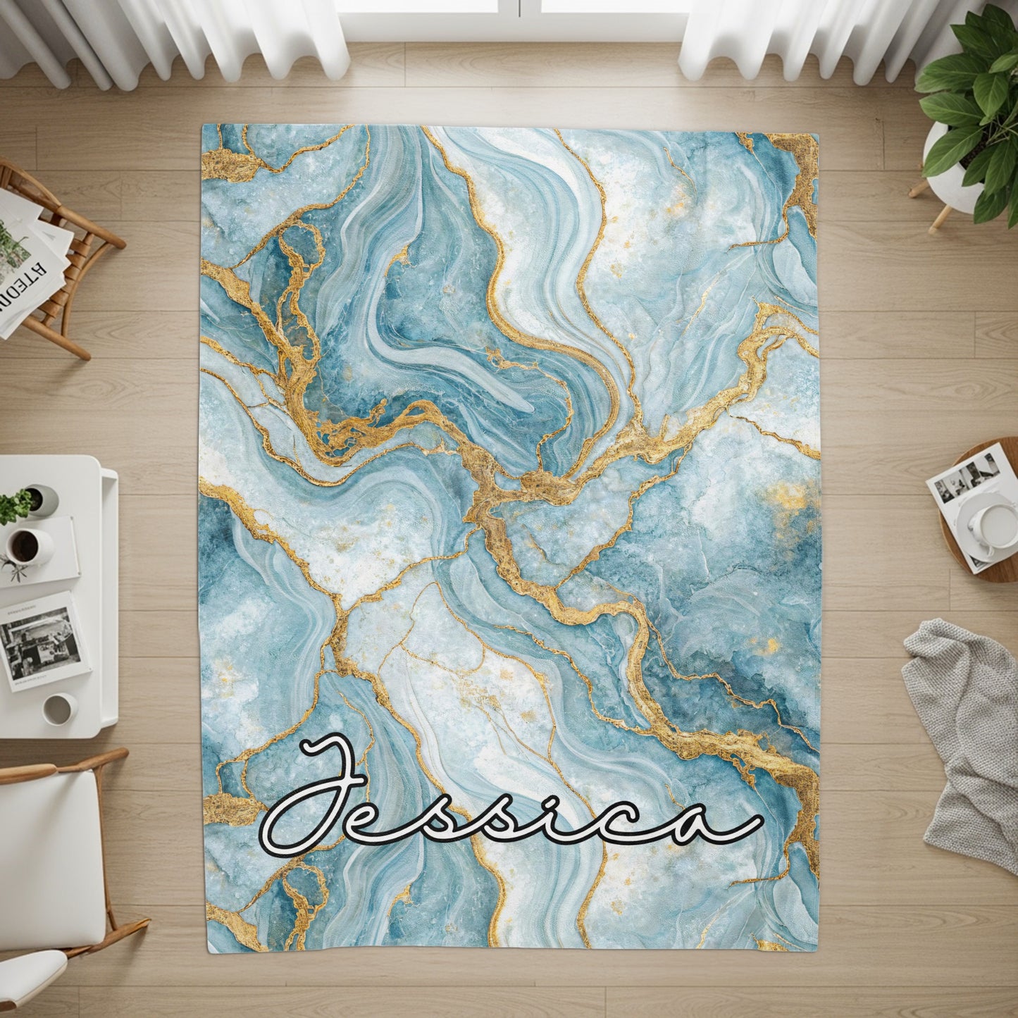 Abstract Blue Gold Custom Name Blanket Personalized - Walk Greener