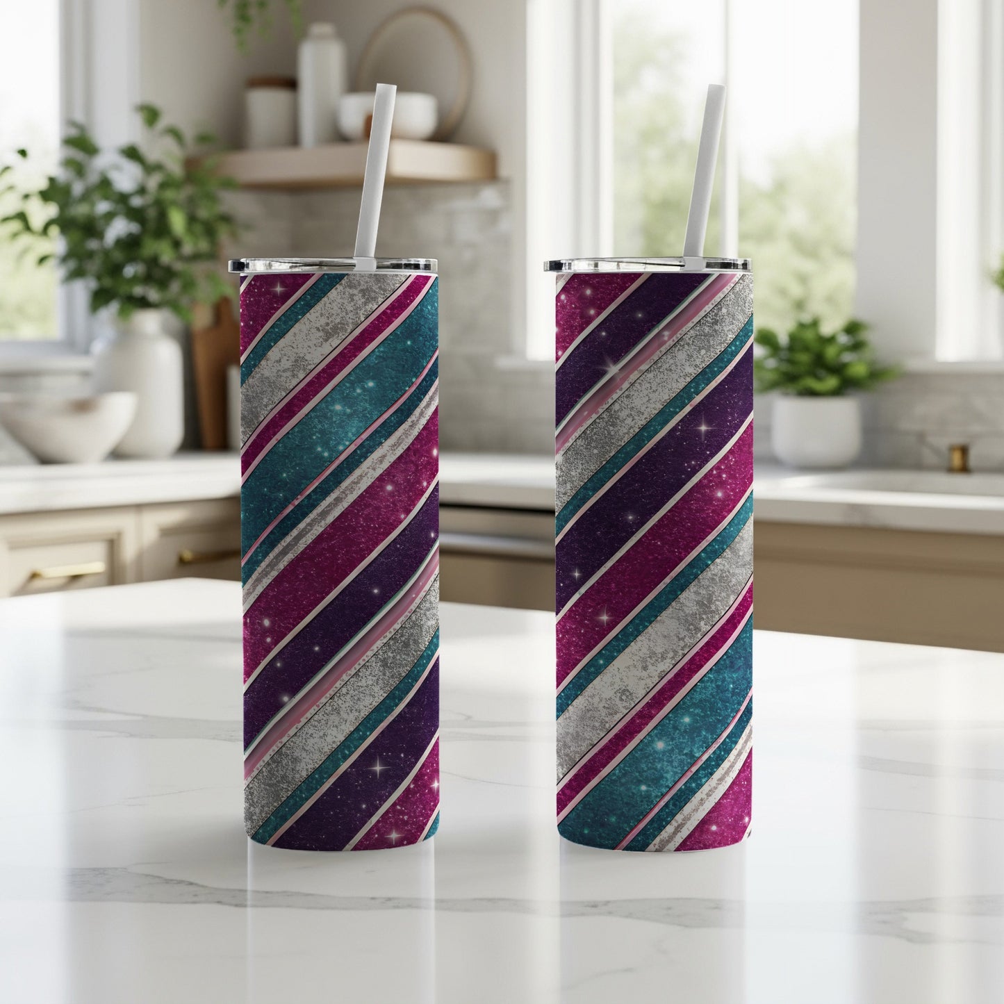 Colorful Diagonal Stripes Sparkling Design Pattern Tumbler - Walk Greener