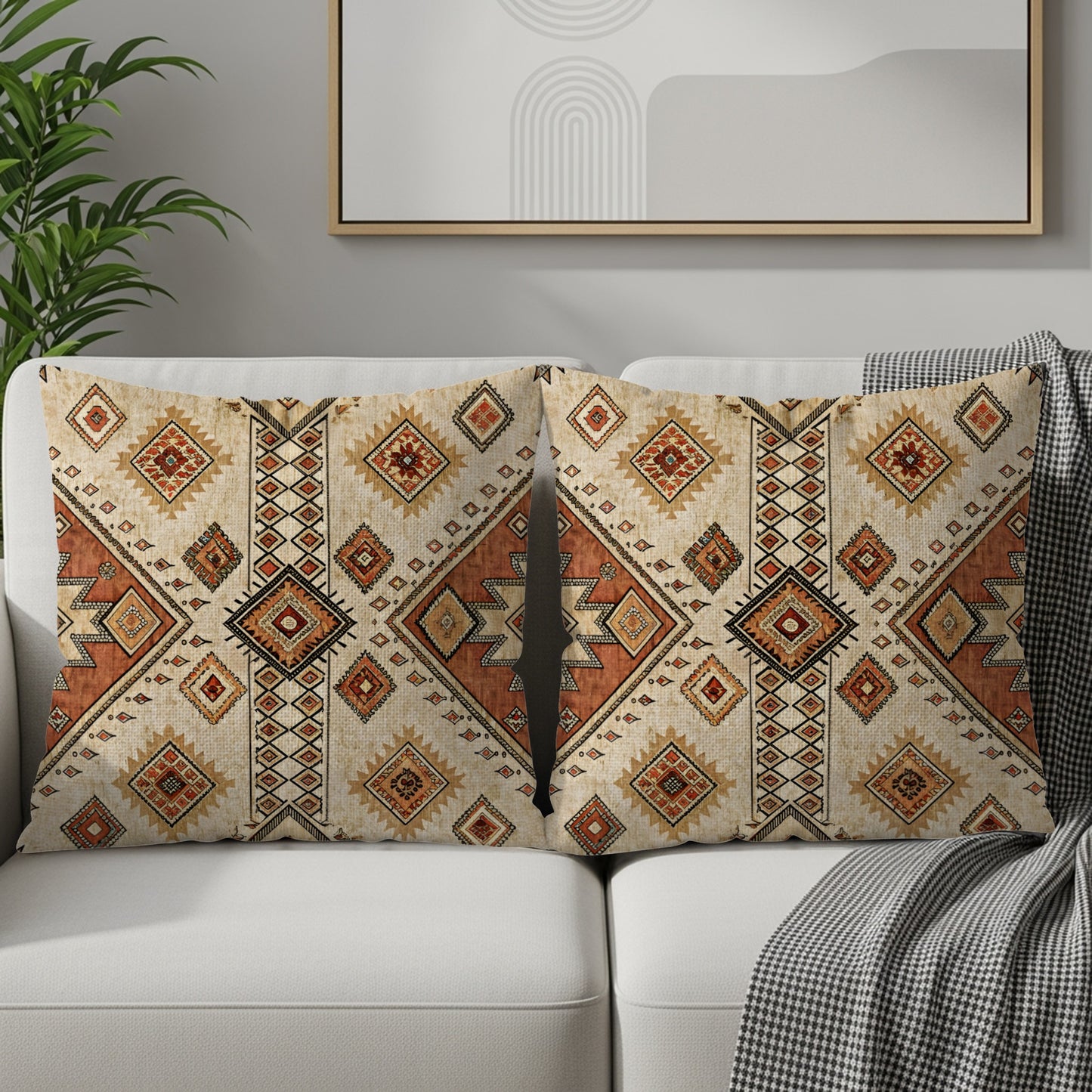 Rustic Diamond Pattern Beige And Brown Print Pillows & Pillow Cases - Walk Greener
