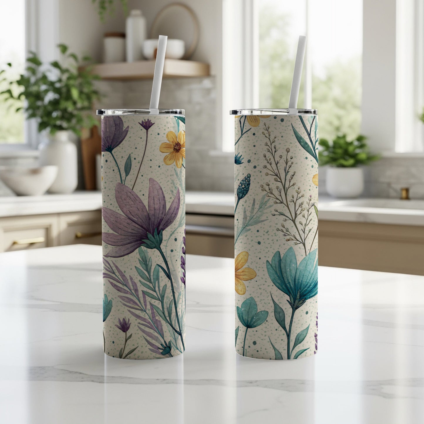 Watercolor Floral Delightful Garden Design 20 oz Skinny Tumbler - Walk Greener