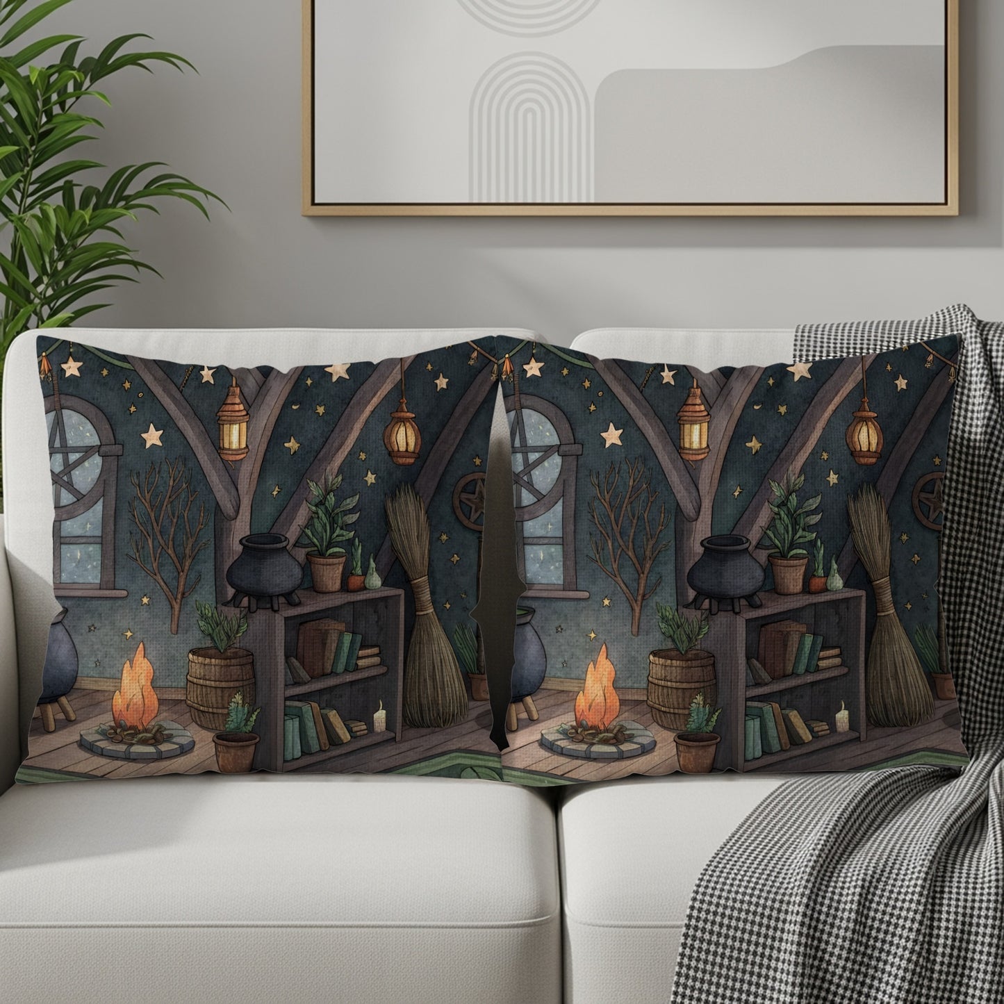 Cozy Witch-Themed Decorative Pillow Set for Cozy Homes